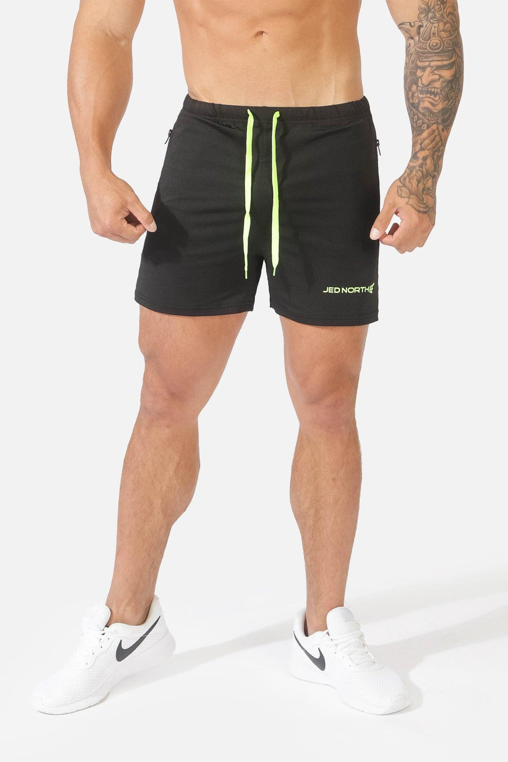 Jed North Agile Bodybuilding 4'' Shorts mit Reißverschlusstaschen – Schwarz