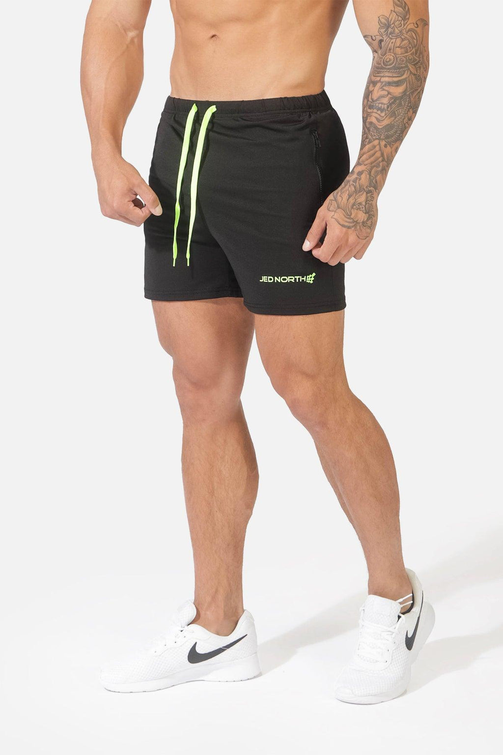 Jed North Agile Bodybuilding 4'' Shorts mit Reißverschlusstaschen – Schwarz