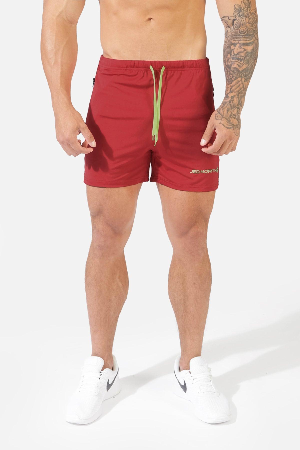 Jed North Agile Bodybuilding 4'' Shorts w Zipper Pockets - Crimson Red