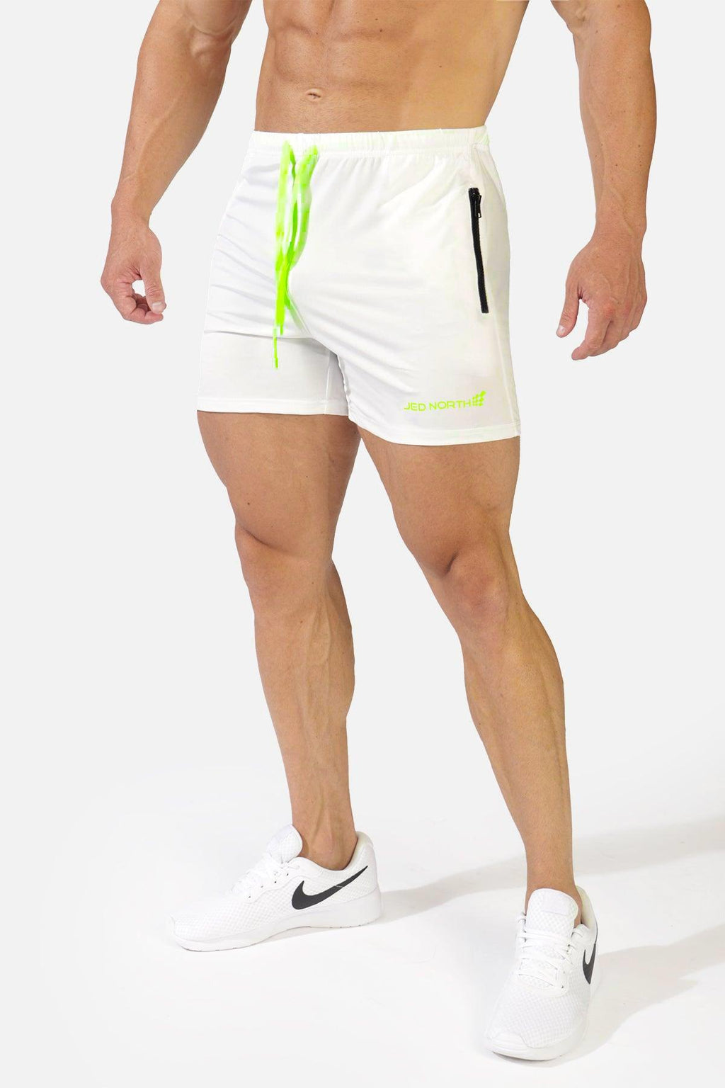 Jed North Agile Bodybuilding Pantalones Cortos de 4'' con Bolsillos con Cremallera - Blanco Roto