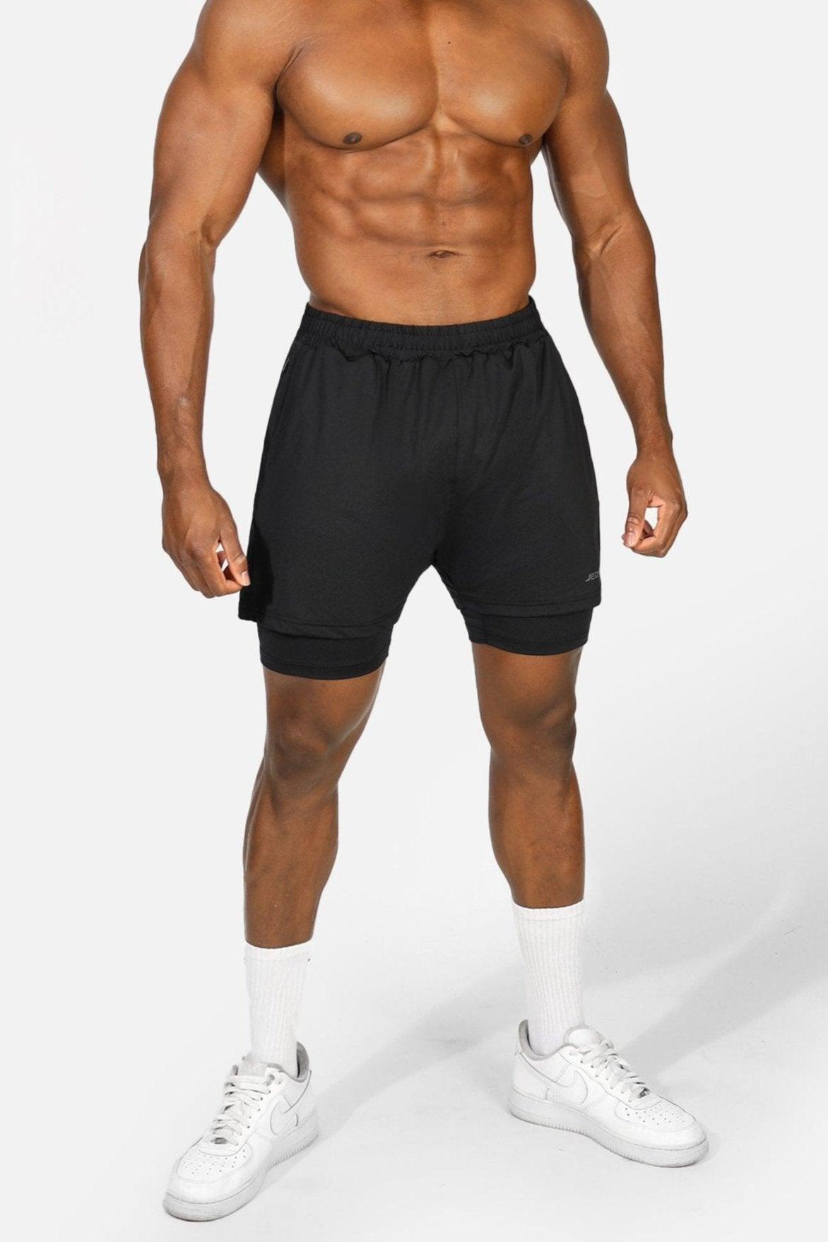 Jed North Men's 2-In-1 7" Gym Shorts - Obsidian Black