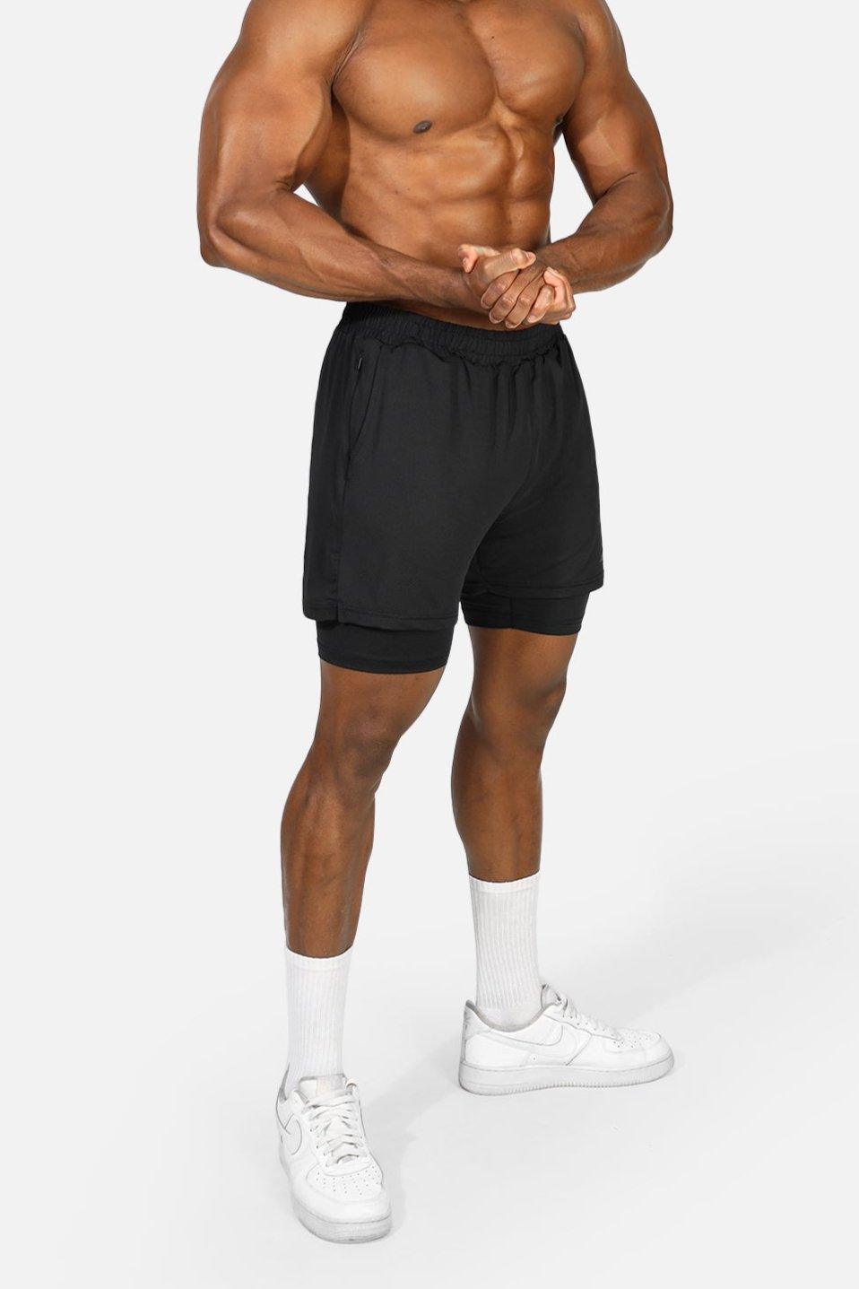 Jed North Men's Men's 2-In-1 7" Gym Shorts - Obsidian Black