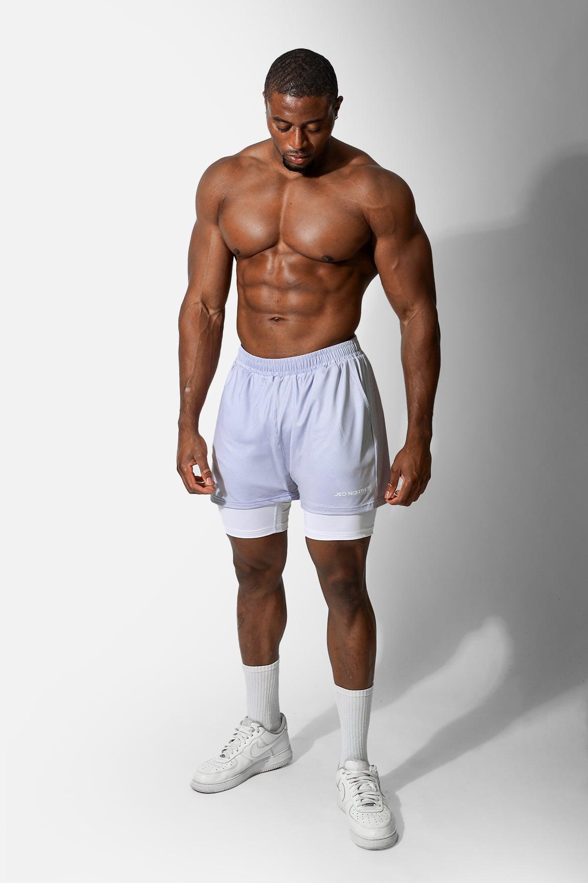 Jed North Men's 2-In-1 7" Gym Shorts - Supernova Silver