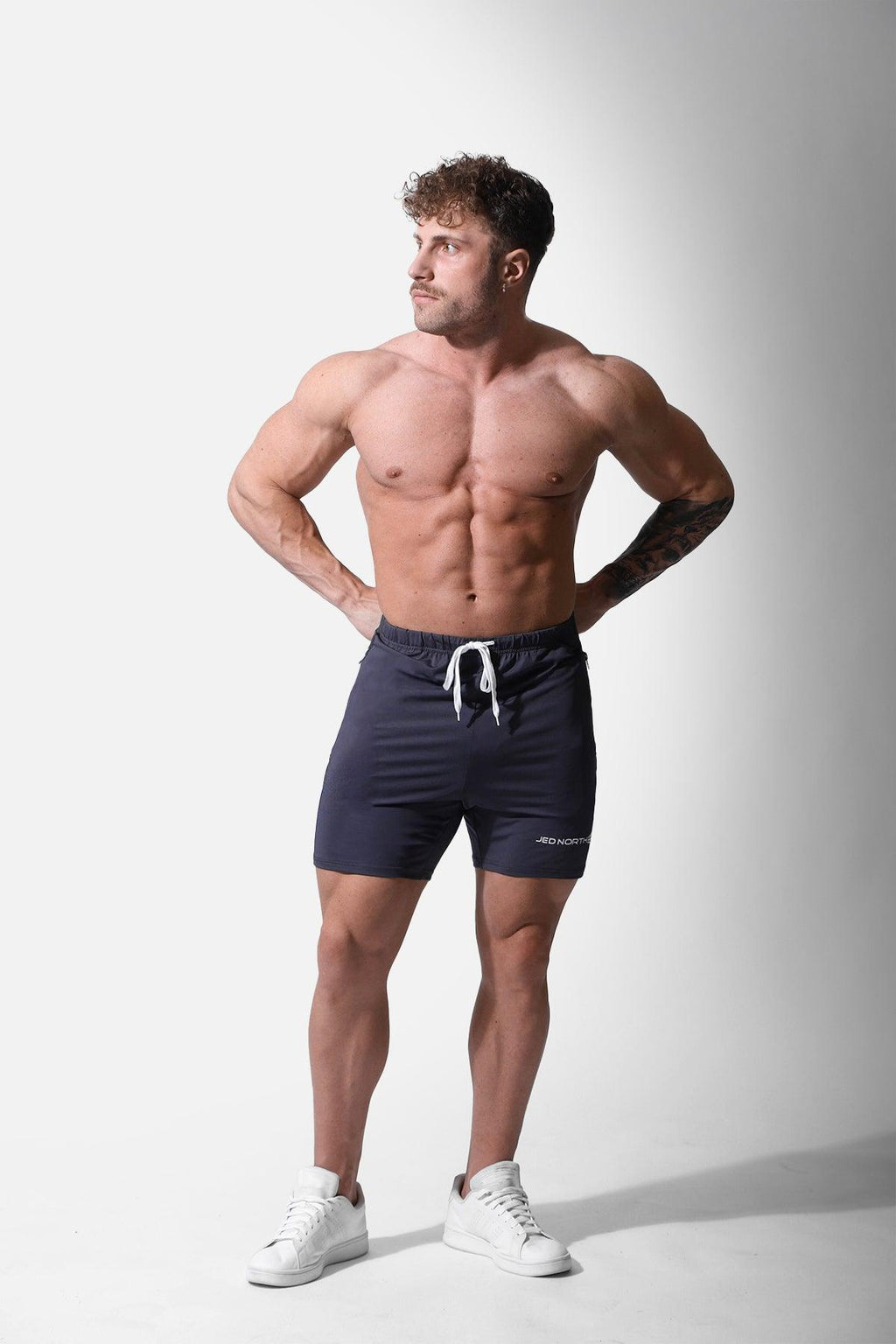 Jed North Men's Agile Plus 6.5'' Bodybuilding Shorts w Zipper Pockets - Gray