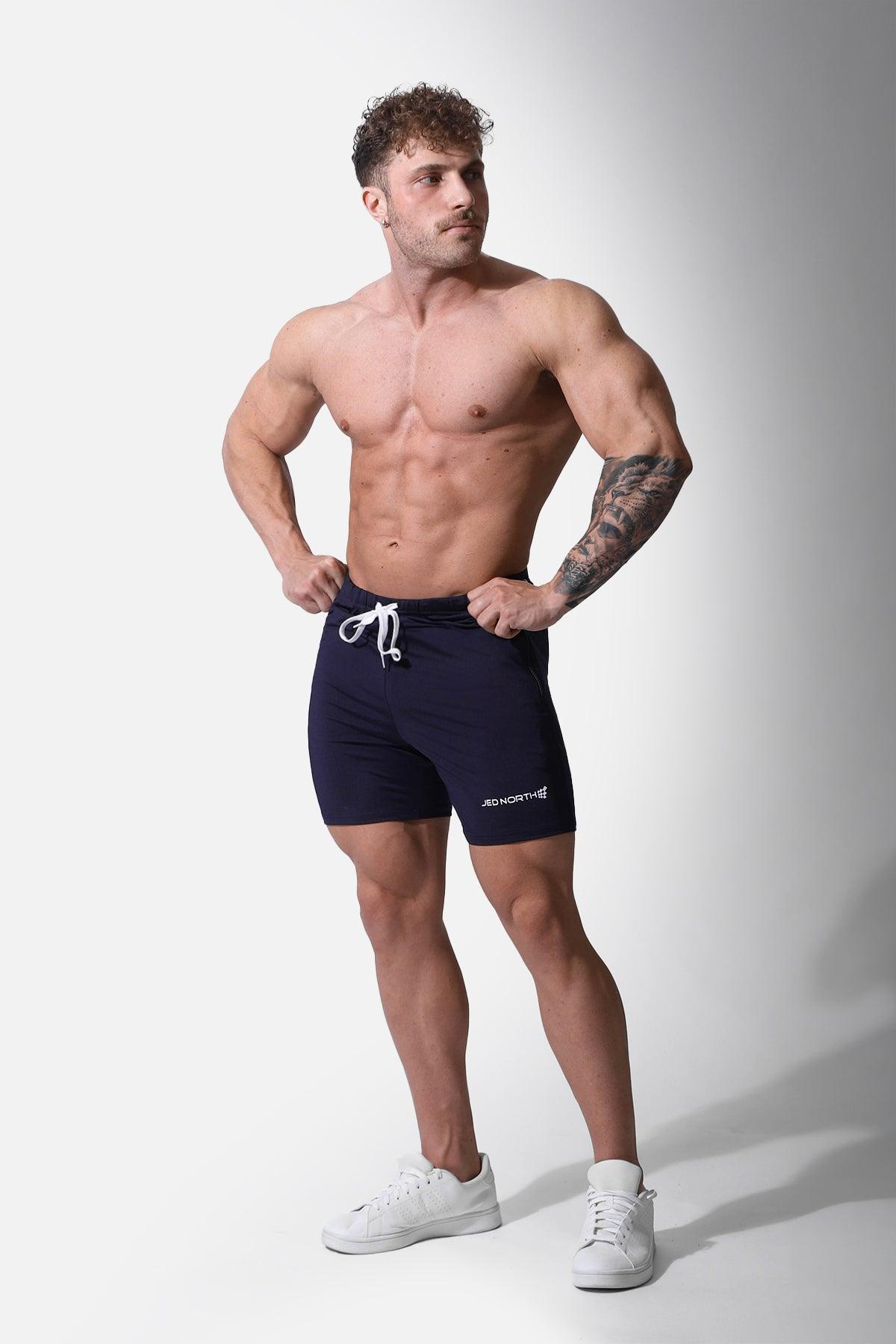 Agile Plus 5,5'' Bodybuilding-Shorts mit Reißverschlusstaschen - Marineblau