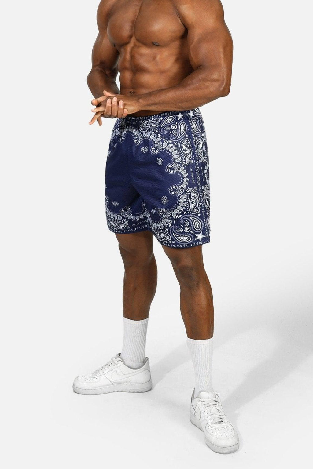 Jed North Men's Jersey Mesh 7.5" Gym Shorts - Navy Paisley