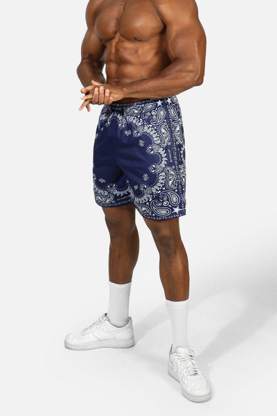 Jed North Jersey Mesh 7,5" Gym Shorts - Marineblaues Paisleymuster