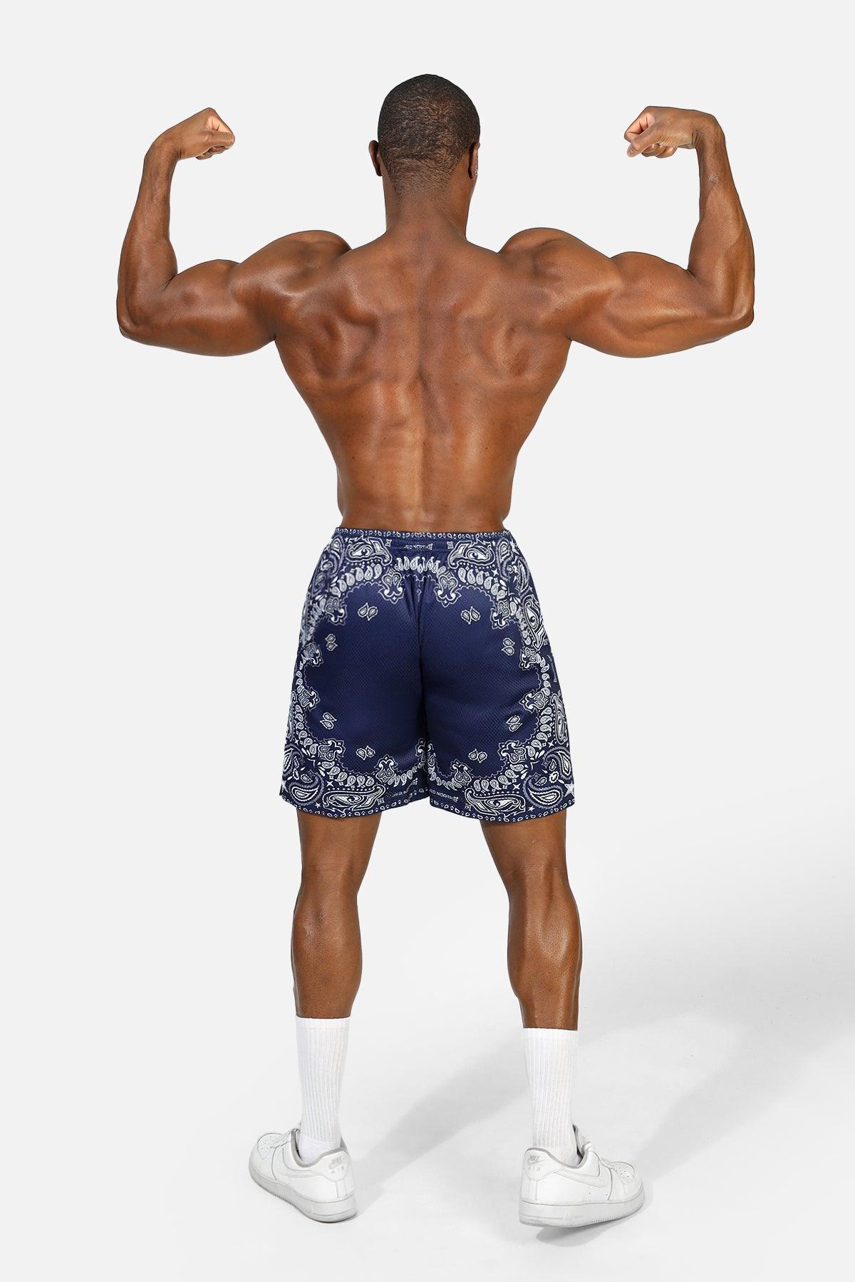 Jed North Jersey Mesh 7,5" Gym Shorts - Marineblaues Paisleymuster