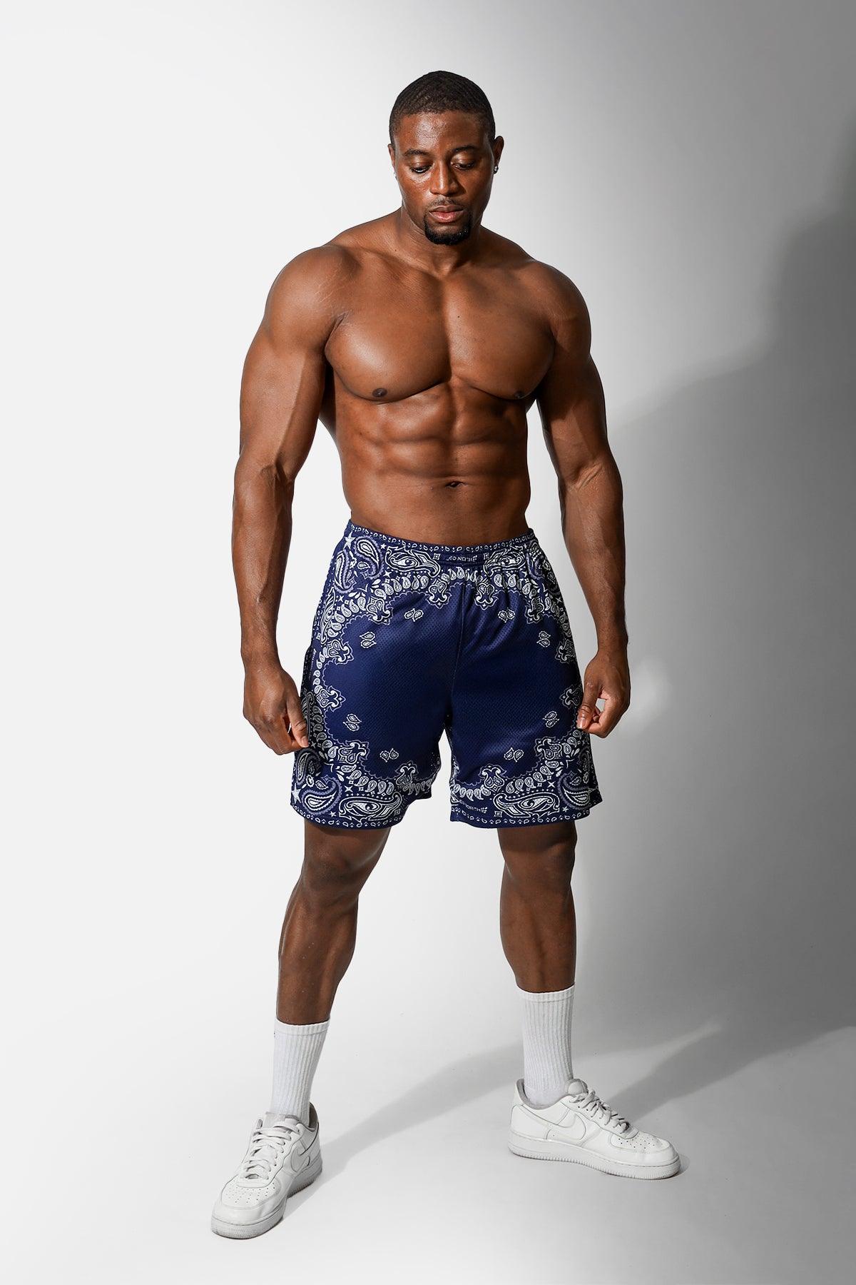 Jed North Jersey Mesh 7,5" Gym Shorts - Marineblaues Paisleymuster