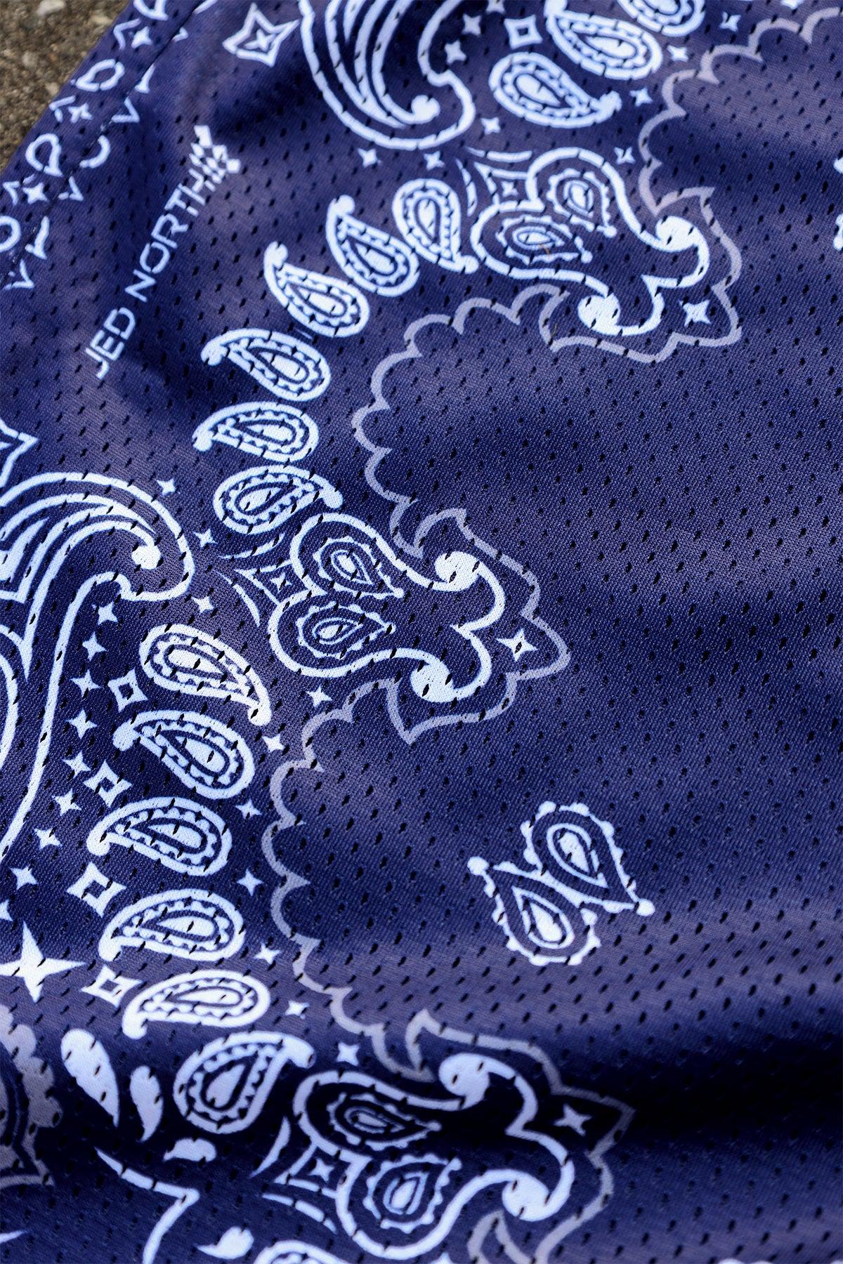 Jed North Jersey Mesh 7,5" Gym Shorts - Marineblaues Paisleymuster