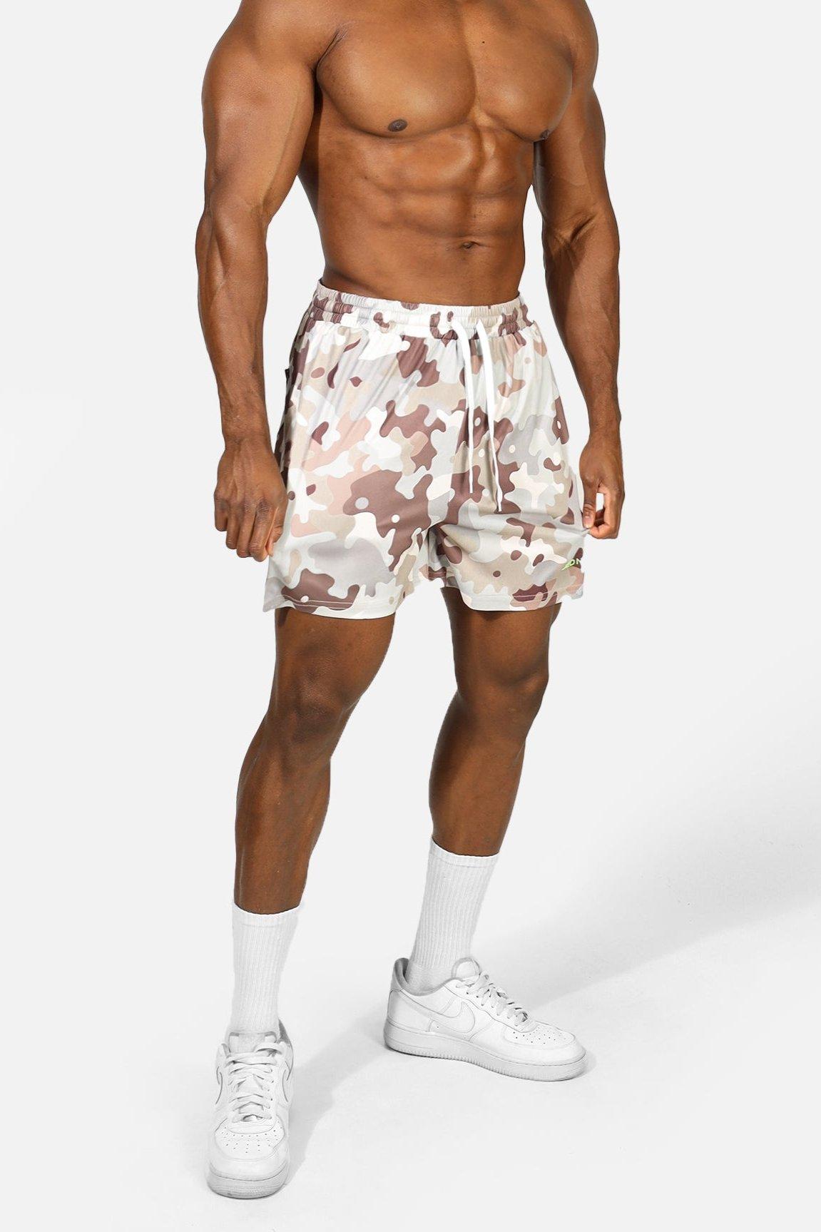 Jed North Men's Fast-Dry 5" Training Shorts - Khaki Camo