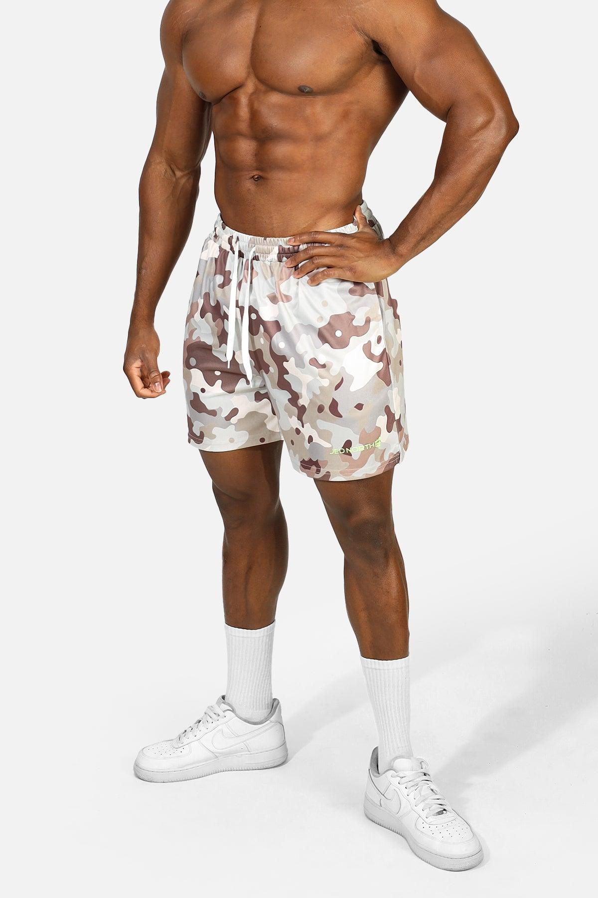 Jed North Men's Fast-Dry 5" Training Shorts - Khaki Camo