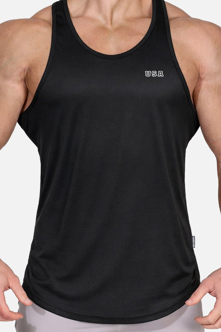 Jed North Men's Fast-Dry Bodybuilding Workout Stringer - Black USA Logo