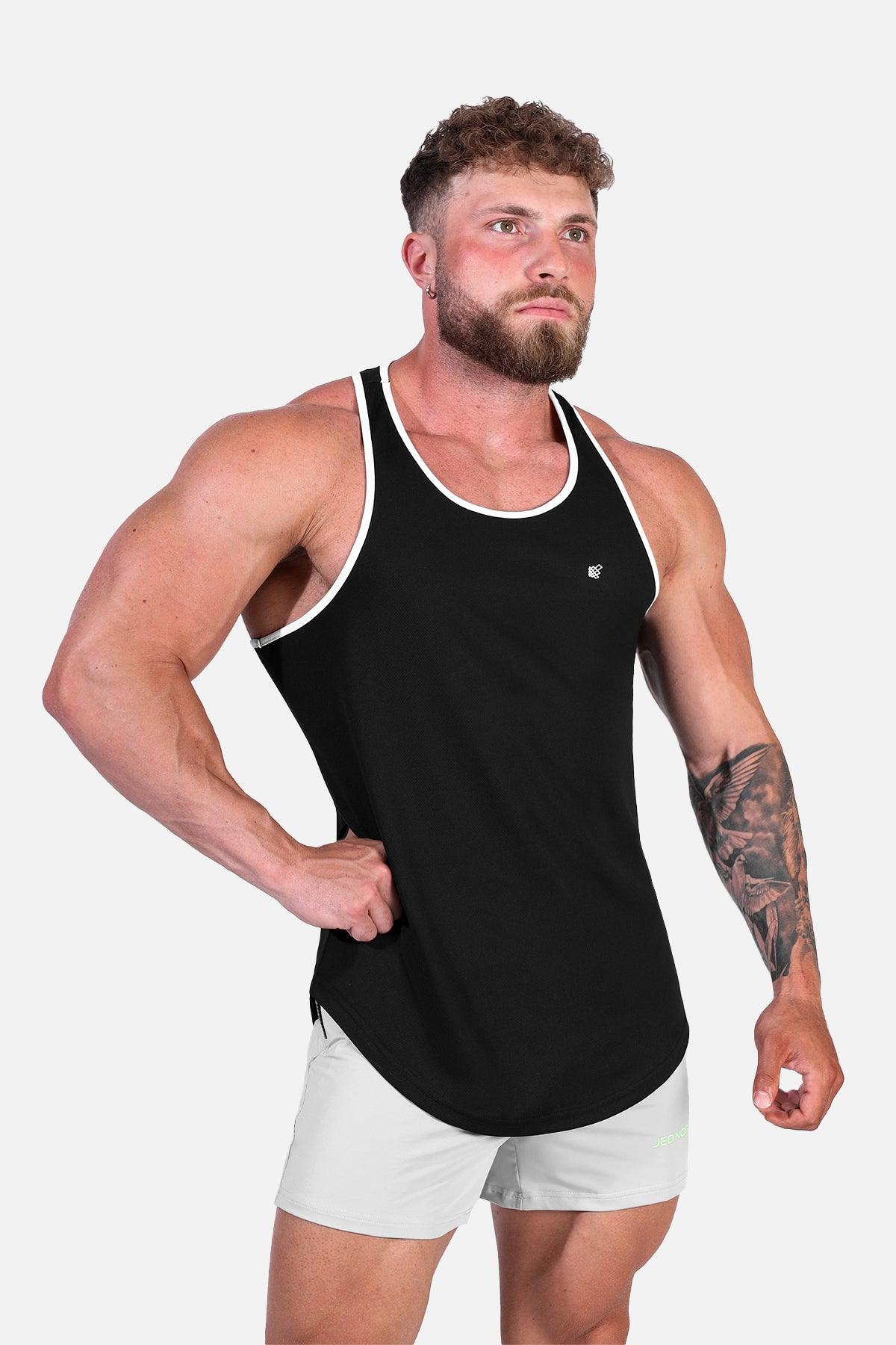 Jed North Fast-Dry Bodybuilding Workout Stringer - Black with White