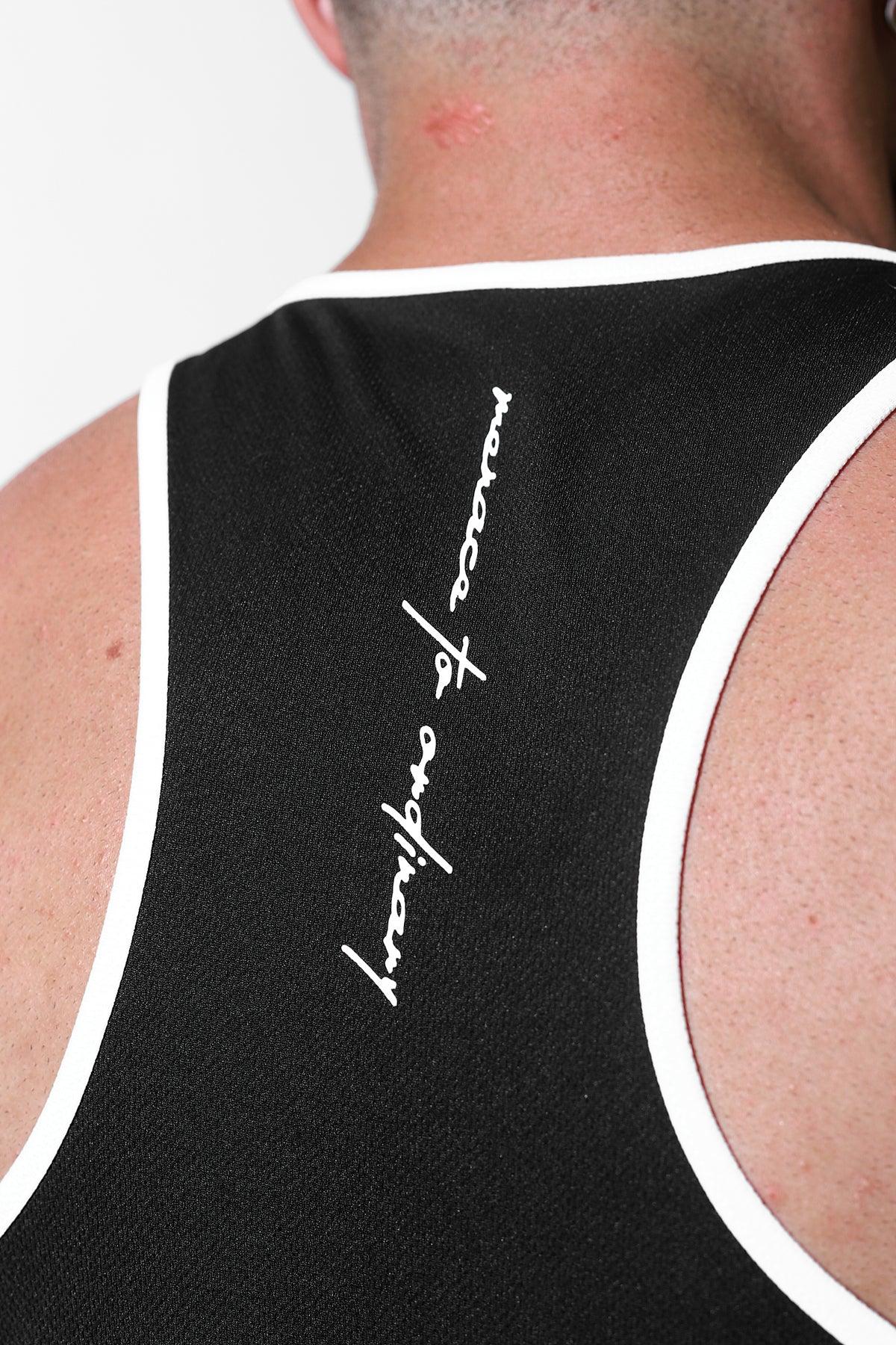 Jed North Fast-Dry Bodybuilding Workout Stringer - Schwarz mit Weiß
