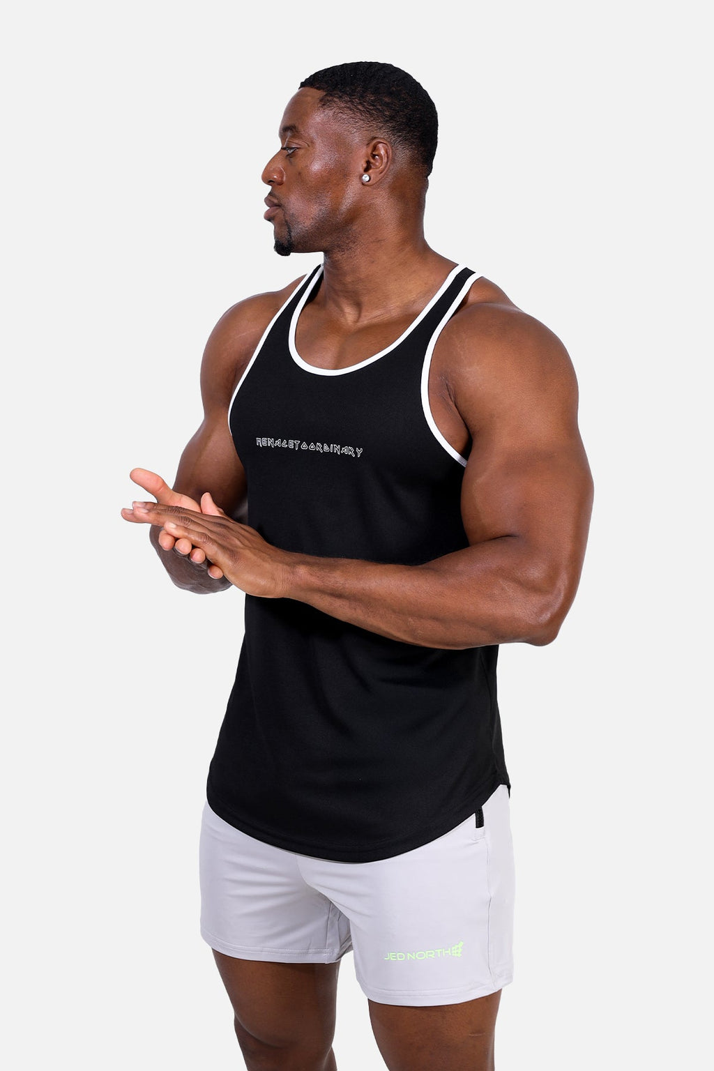 Jed North Fast-Dry Bodybuilding Workout Stringer - Schwarz mit Weiß Menace