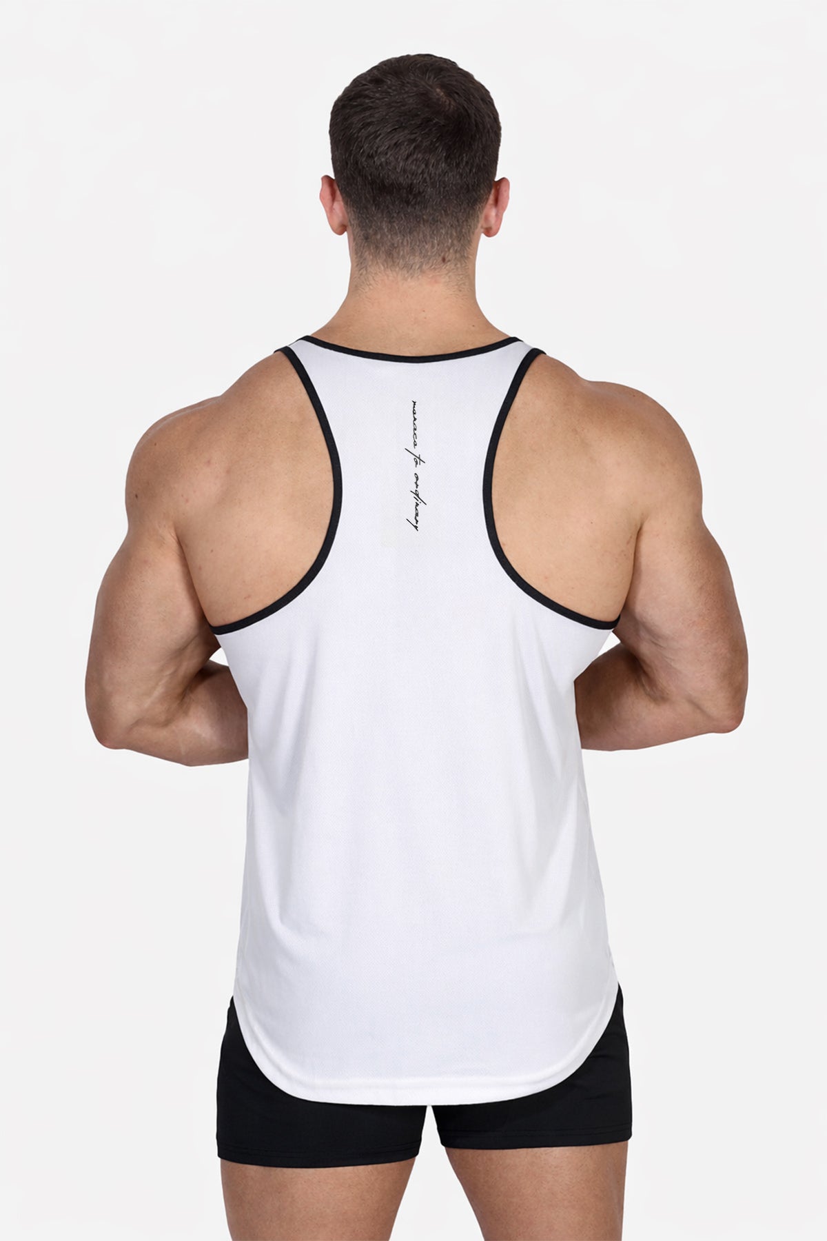 Camiseta de tirantes Jed North Fast-Dry para culturismo - Blanca con "Navy Menace"