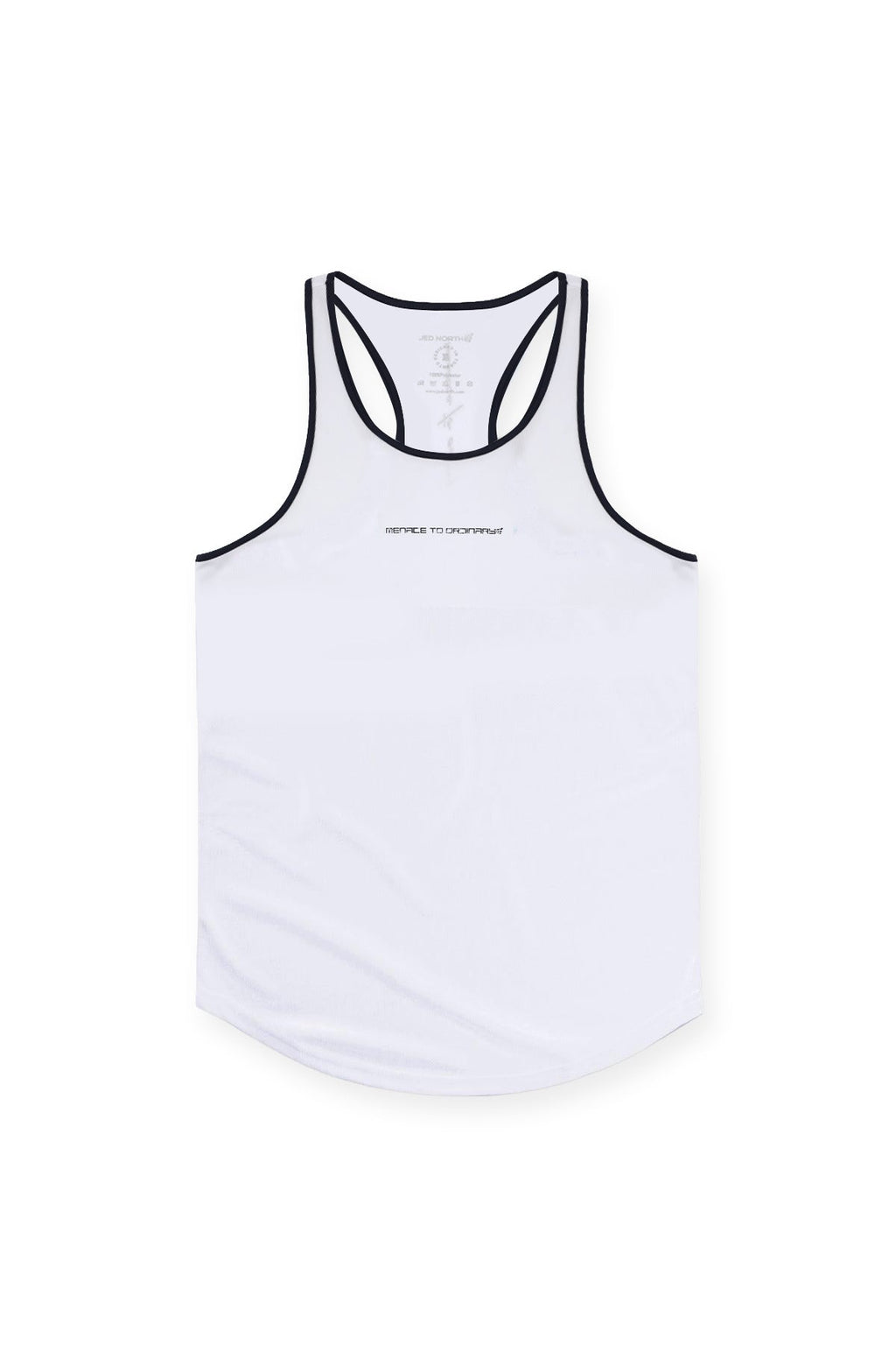Camiseta de tirantes Jed North Fast-Dry para culturismo - Blanca con "Navy Menace"