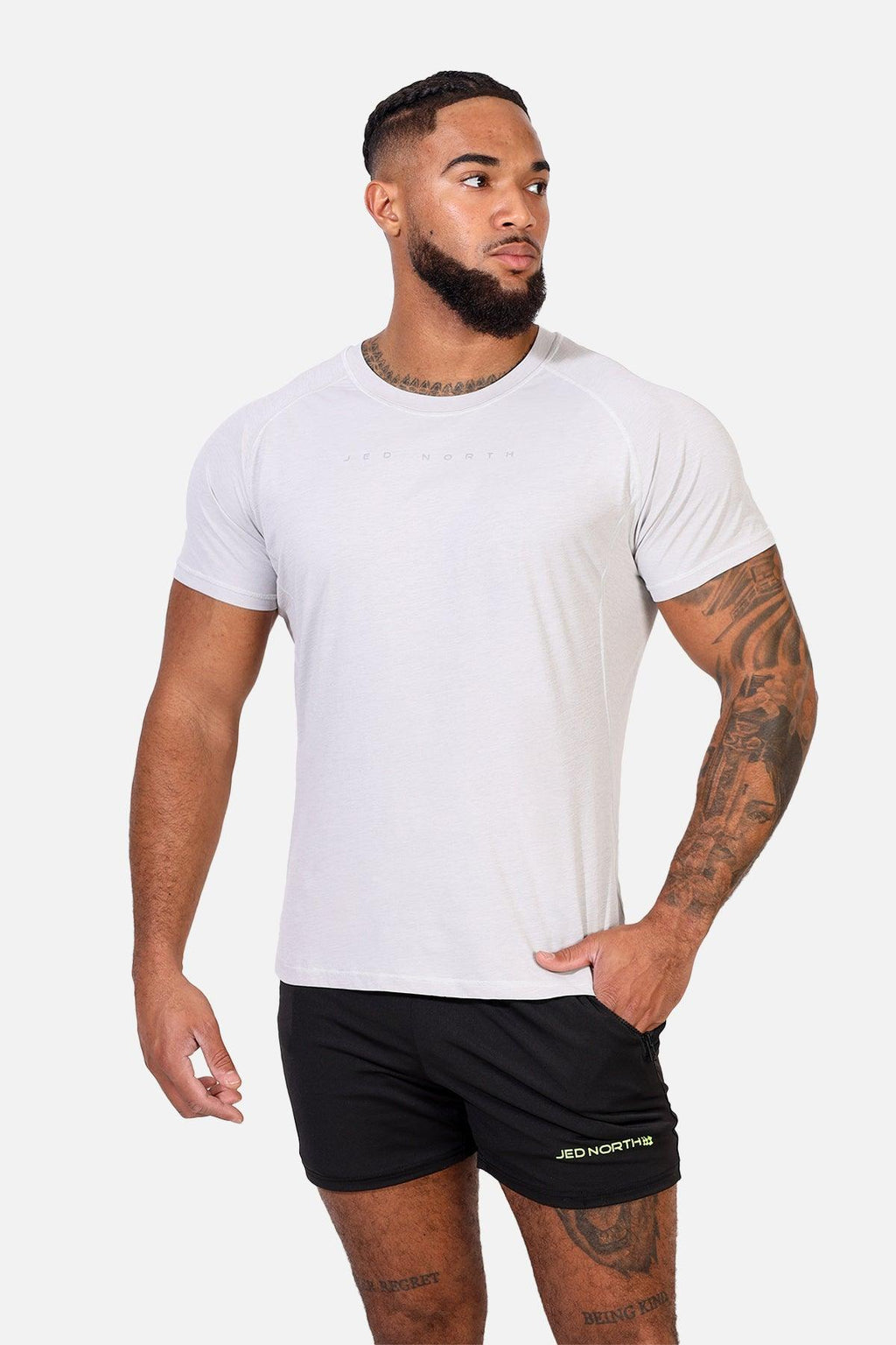 Jed North Agile Kurzarm-Trainings-T-Shirt - Hellgrau