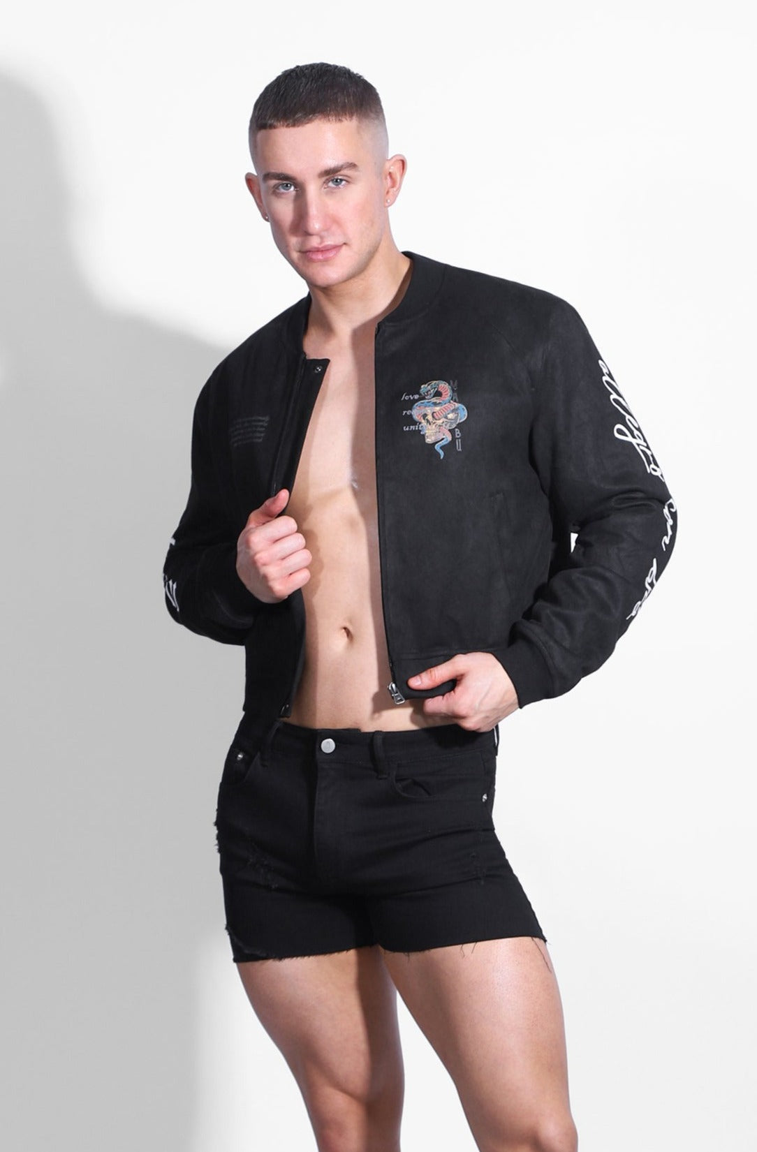 JJ Malibu Kurze Wildleder-Bomberjacke - Schwarz
