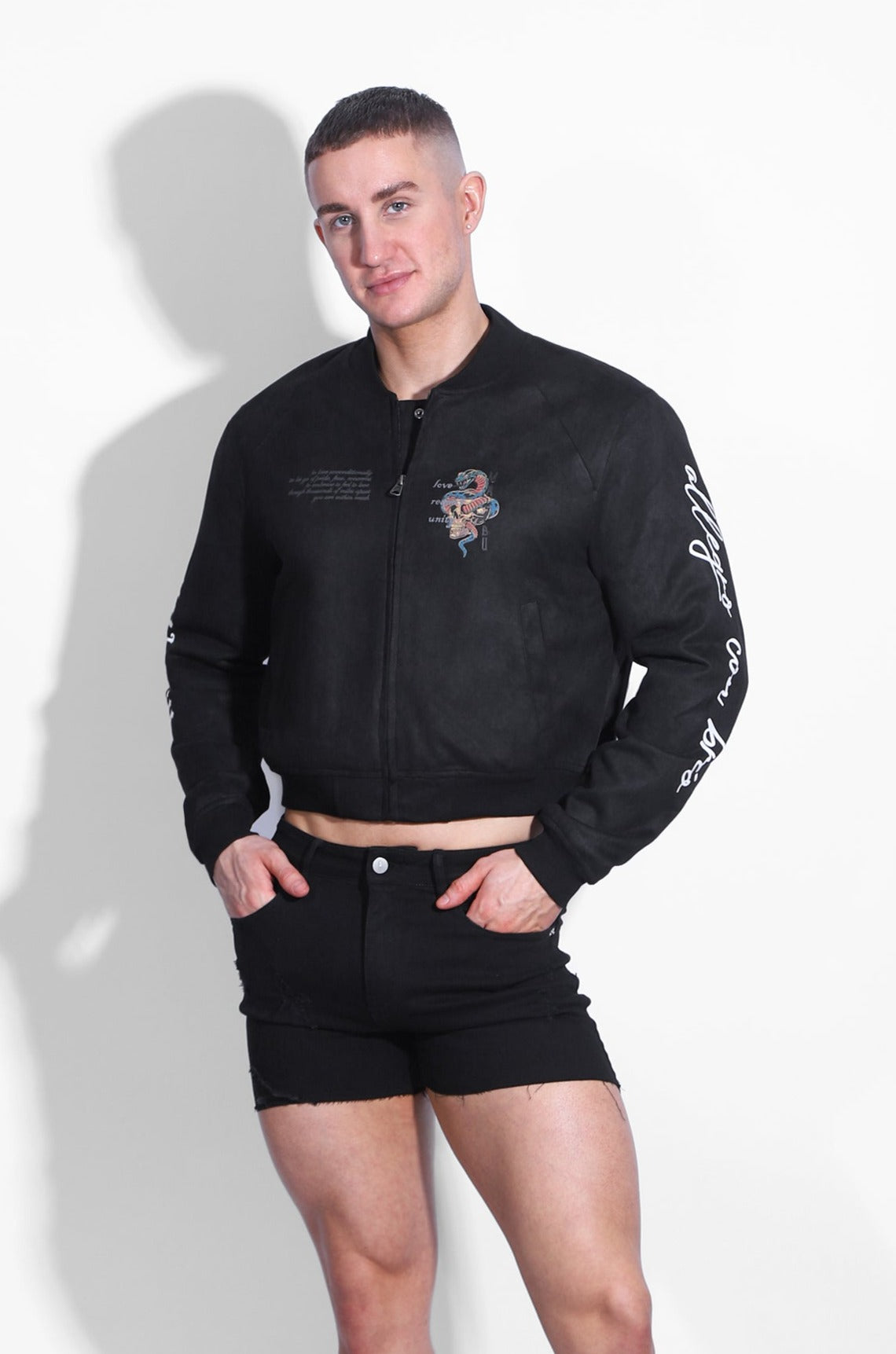JJ Malibu Kurze Wildleder-Bomberjacke - Schwarz