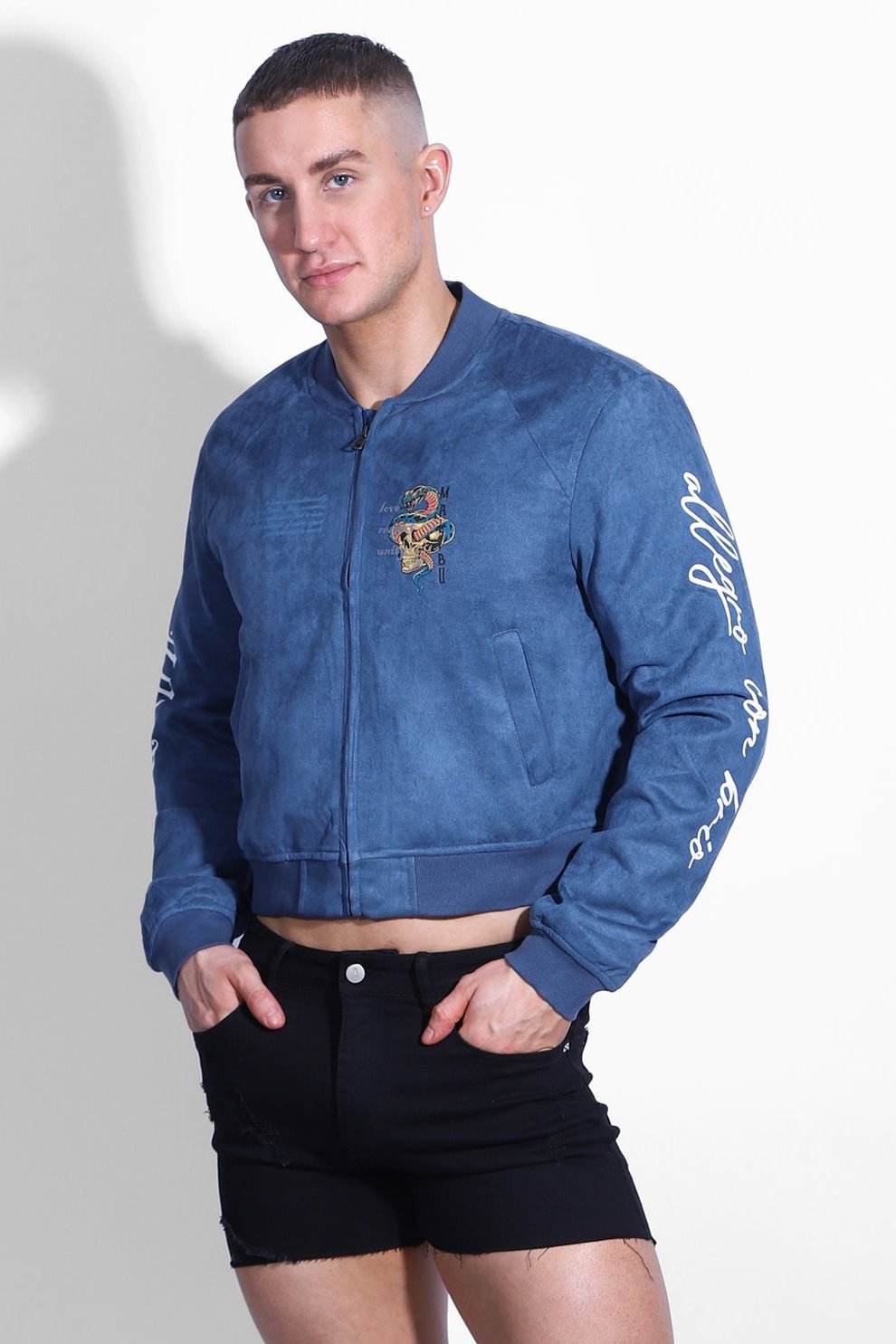 JJ Malibu Kurze Bomberjacke aus Wildleder - Marineblau
