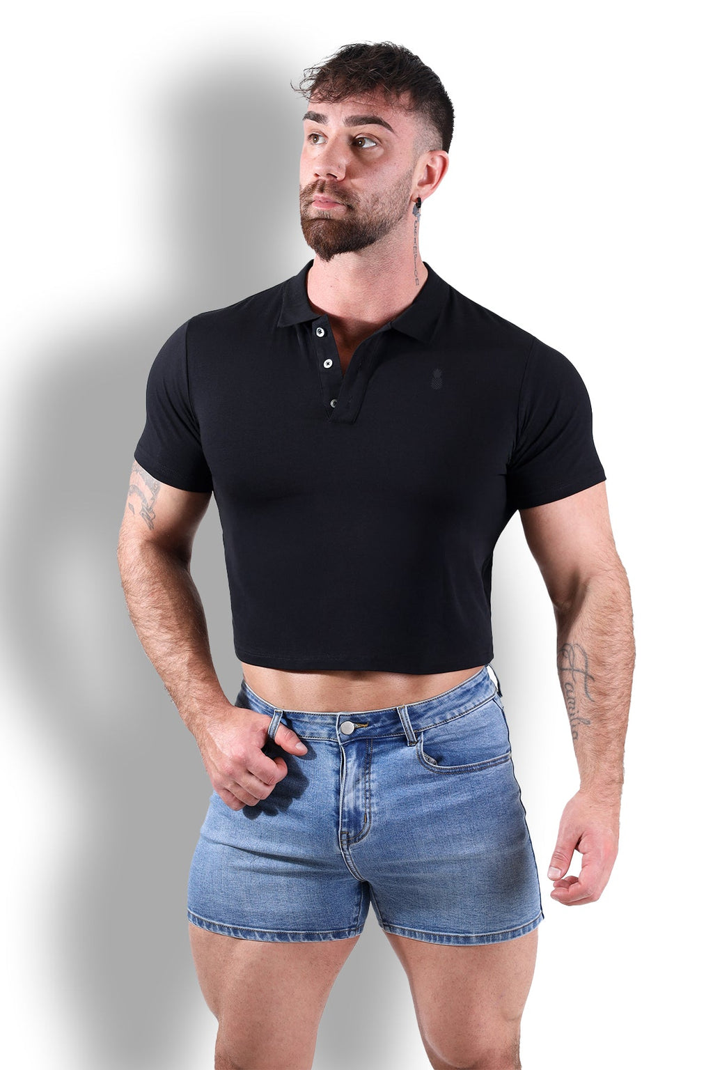 JJ Malibu Men's Fitted Polo Crop Top - Black