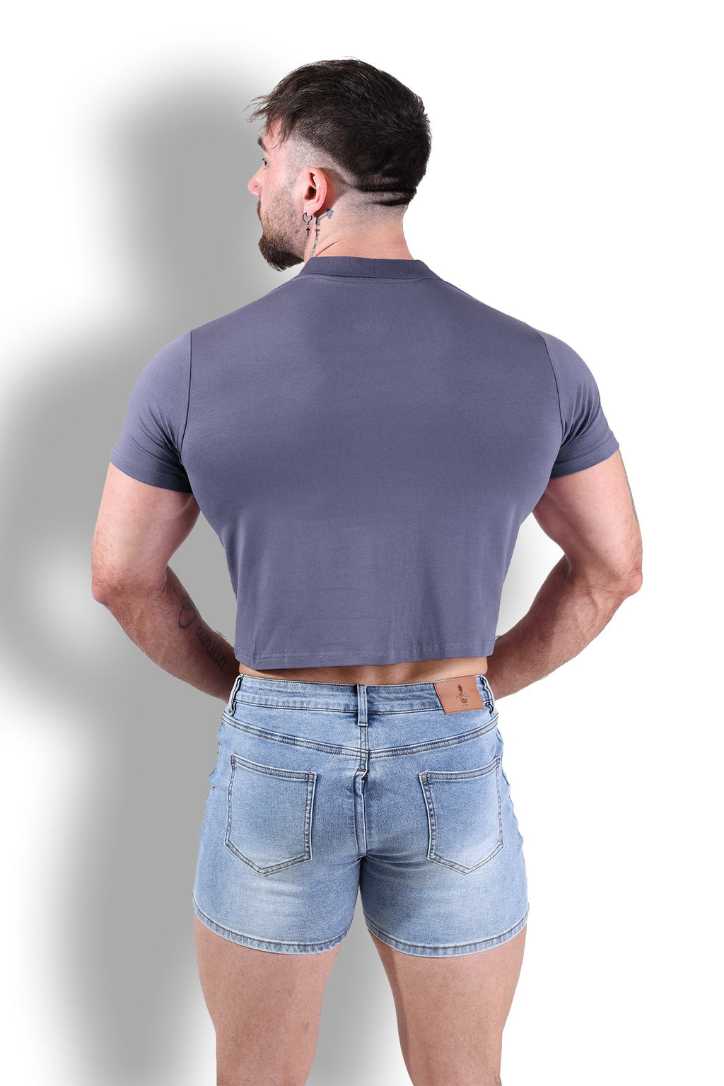 JJ Malibu Men's Fitted Polo Crop Top - Dark Grey