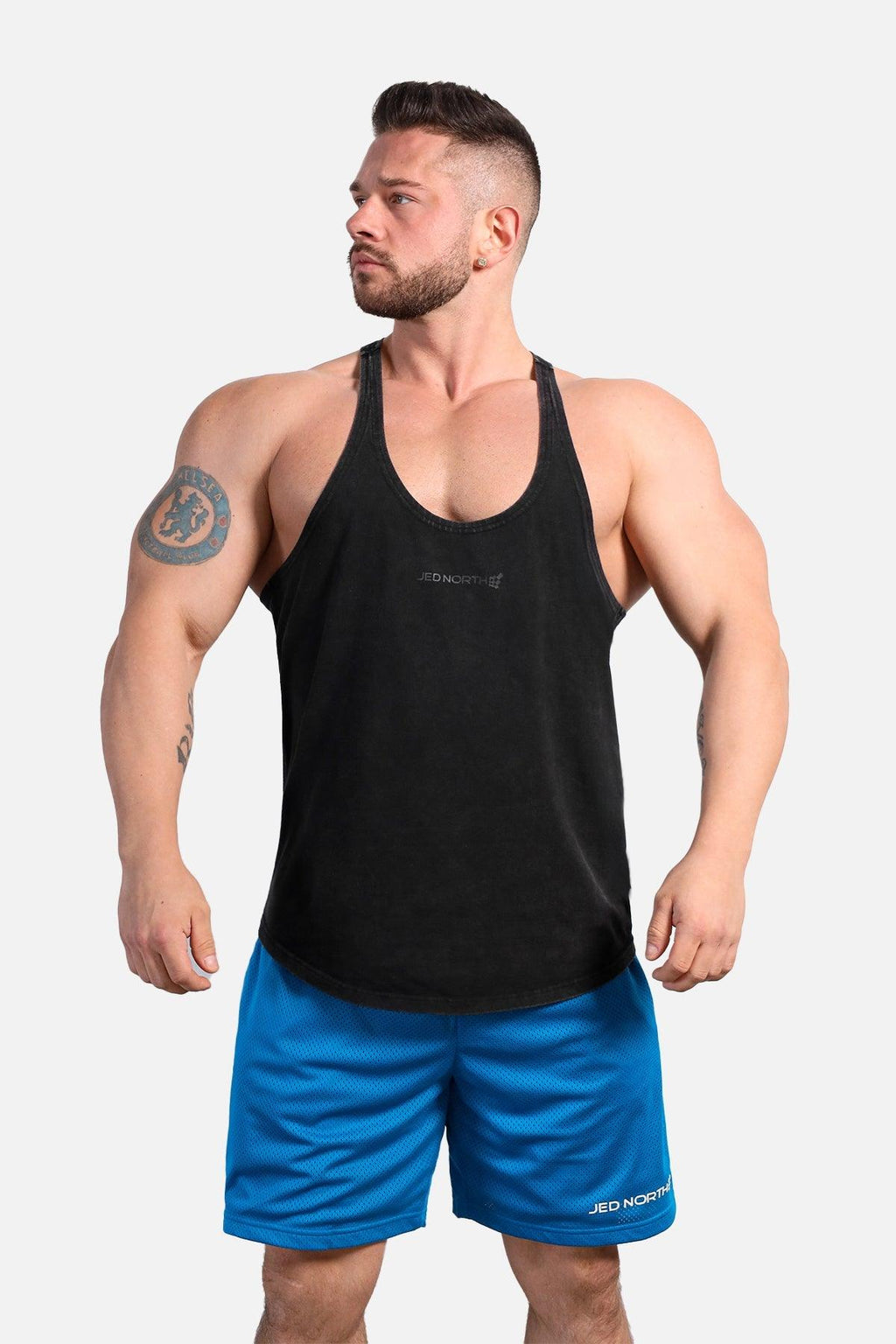 Jed North Men's Retro Washed Bodybuilding Stringer - Charcoal