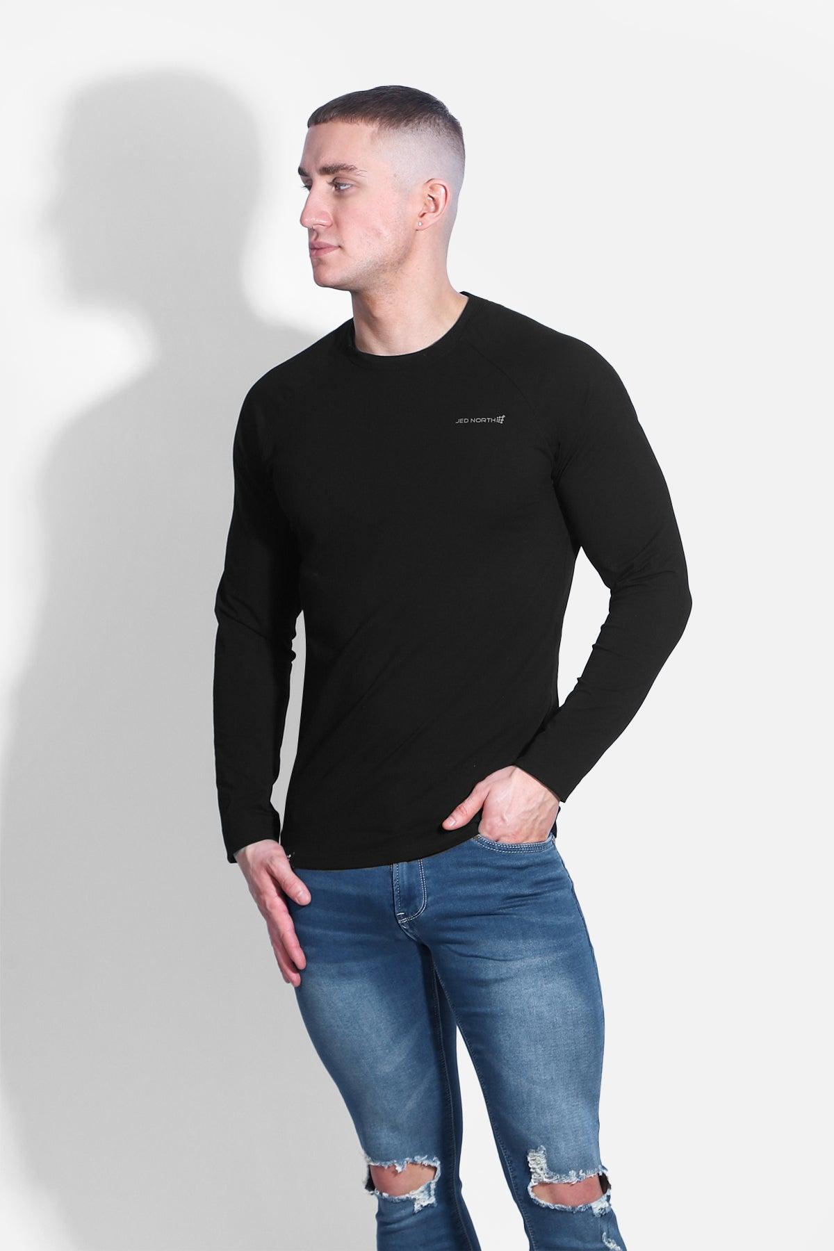 Jed North Titan Muscle-Fit Langarm-T-Shirt - Schwarz