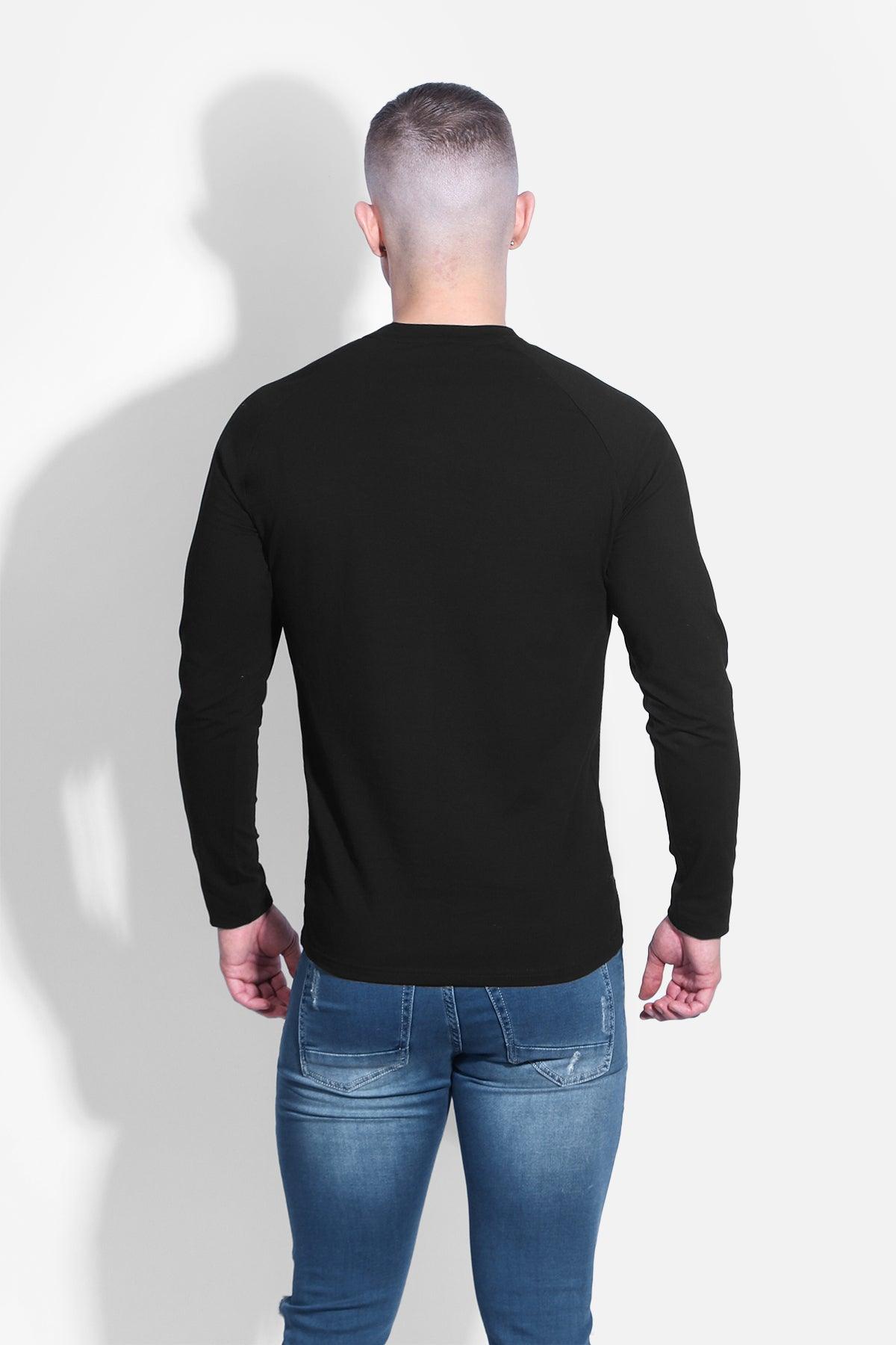 Jed North Titan Muscle-Fit Langarm-T-Shirt - Schwarz