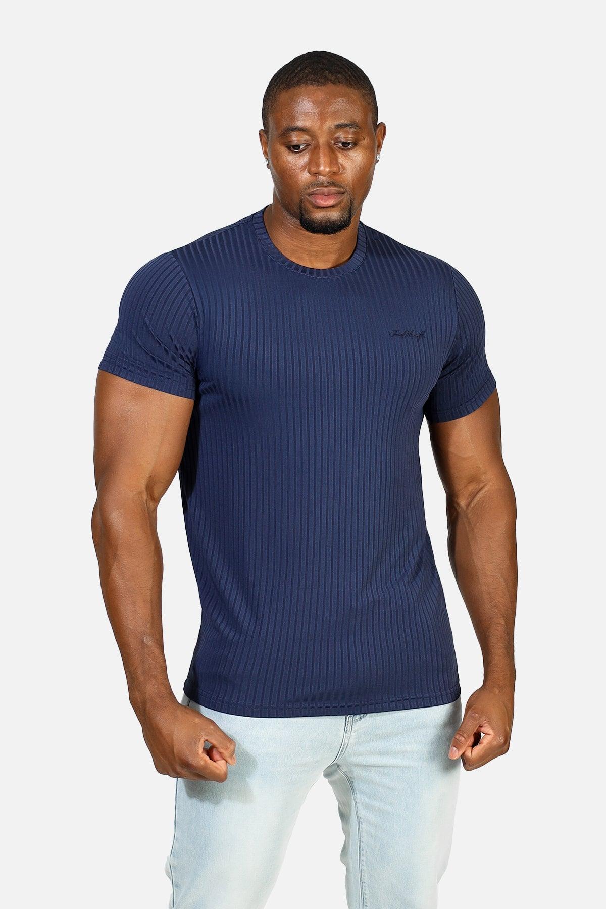 Jed North Ribbed Muscle-Fit T-Shirt - Indigo