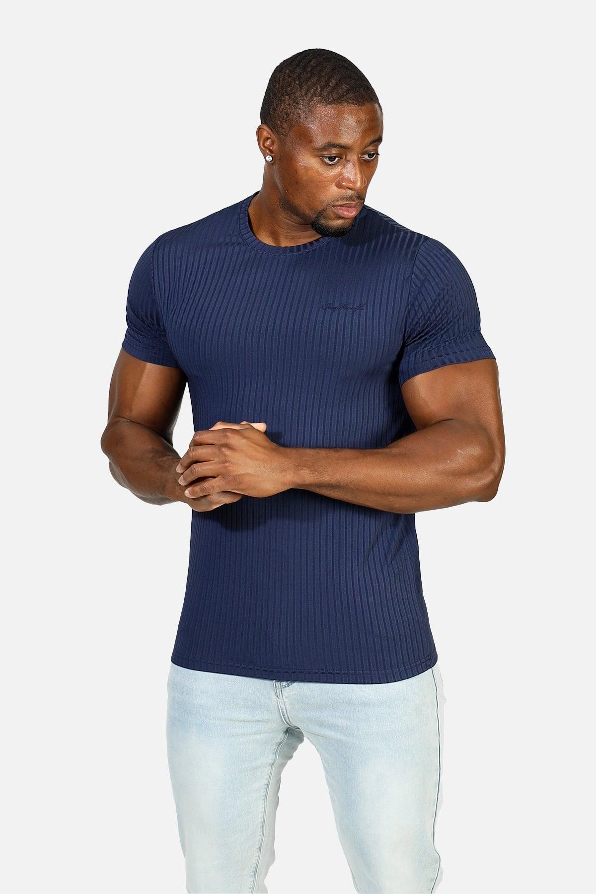 Jed North Ribbed Muscle-Fit T-Shirt - Indigo
