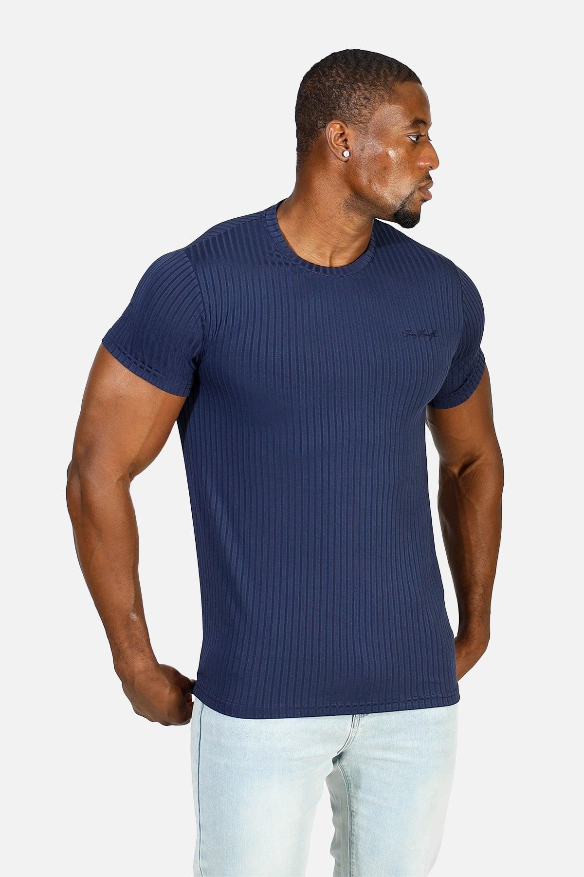 Jed North Ribbed Muscle-Fit T-Shirt - Indigo