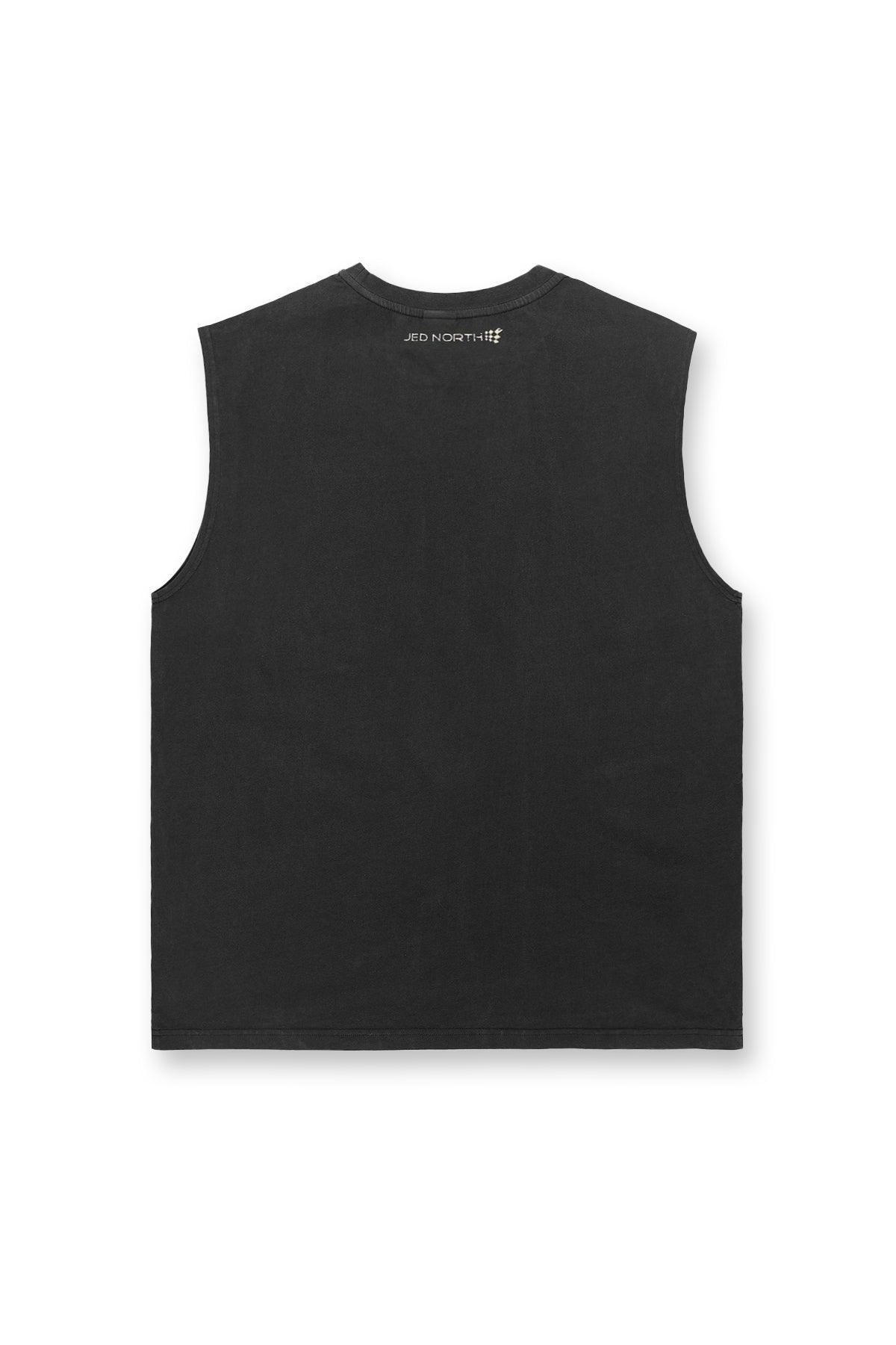 Jed North – Übergroßes, verwaschenes, ärmelloses T-Shirt – verwaschenes Schwarz