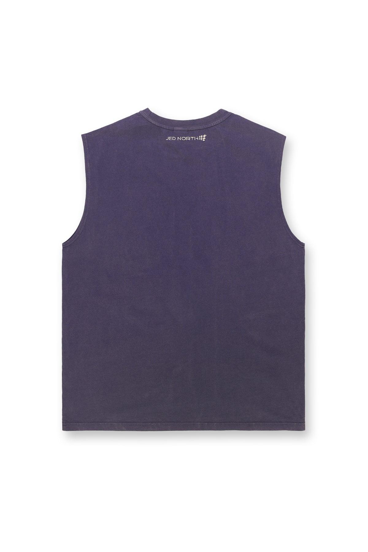 Jed North – Übergroßes, verwaschenes, ärmelloses T-Shirt – verwaschenes Marineblau