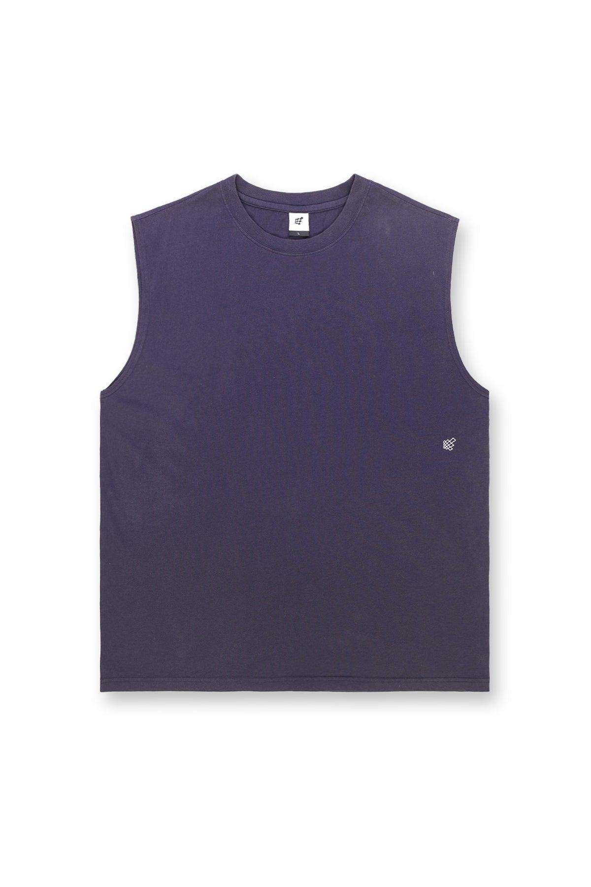 Jed North – Übergroßes, verwaschenes, ärmelloses T-Shirt – verwaschenes Marineblau