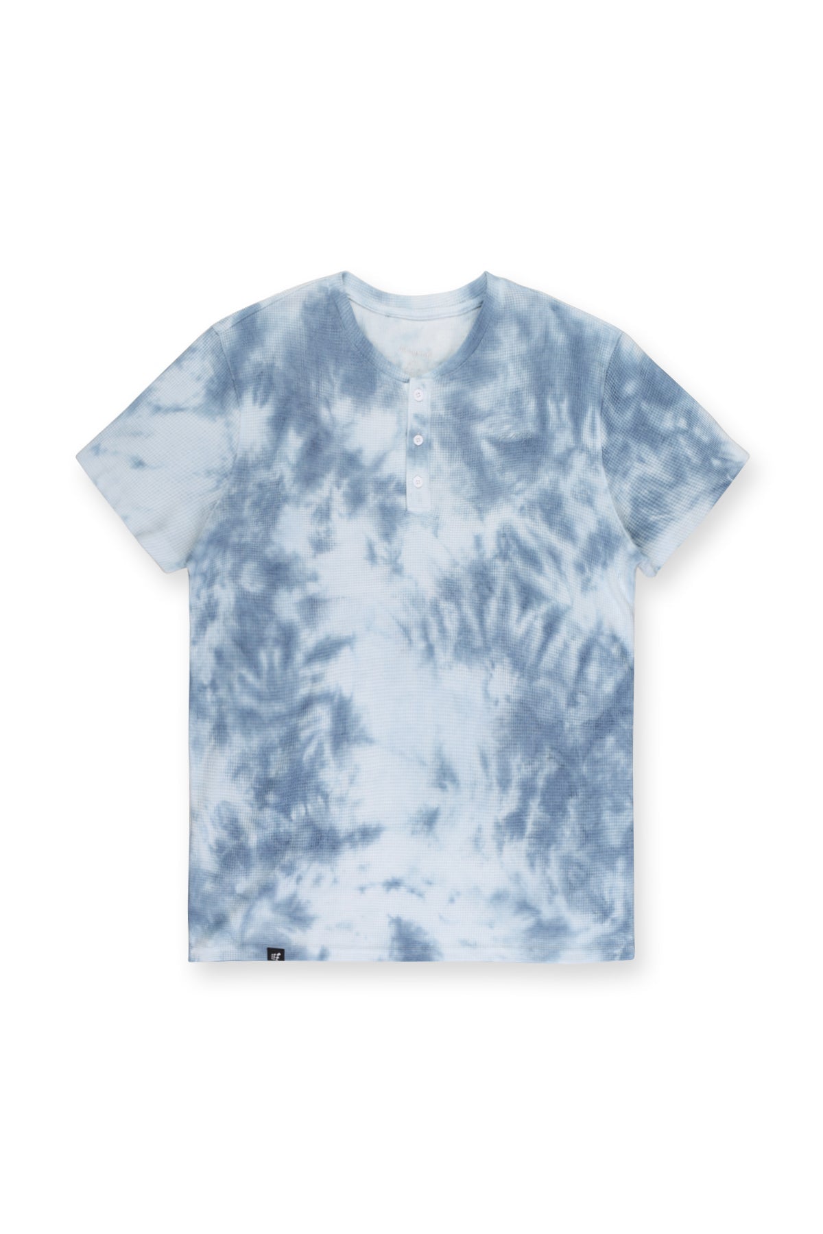 Jed North Waffel-Henley-T-Shirt – Blaue Batikfärbung