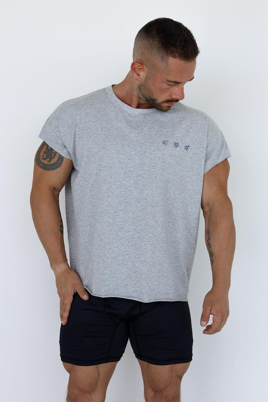 Jed North Oversized Raw-Cut Cropped Tee – Heather Grey