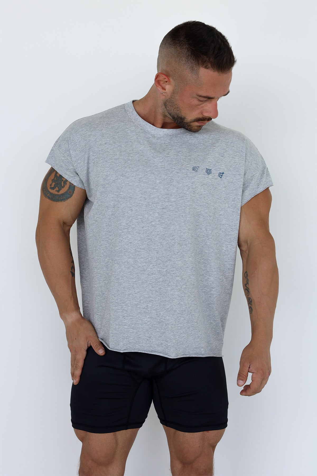 Jed North Oversized Raw-Cut Cropped Tee – Heather Grey