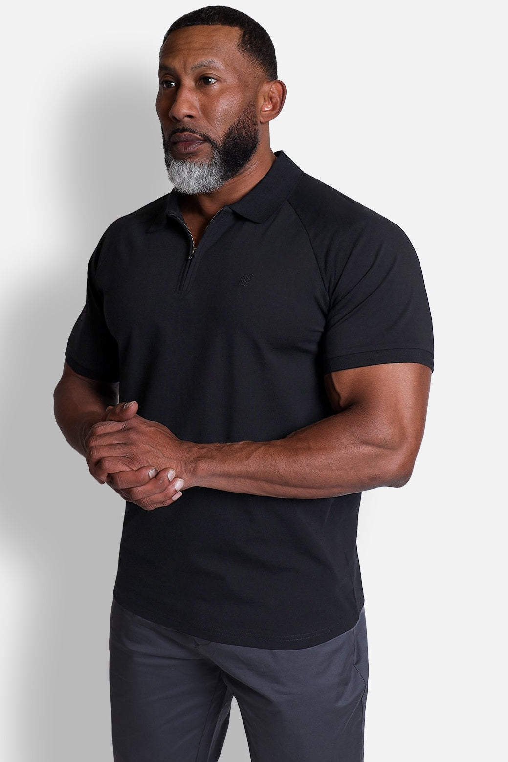 Jed North Men's Premium Muscle-Fit Polo Tee w/ Zipper - Black