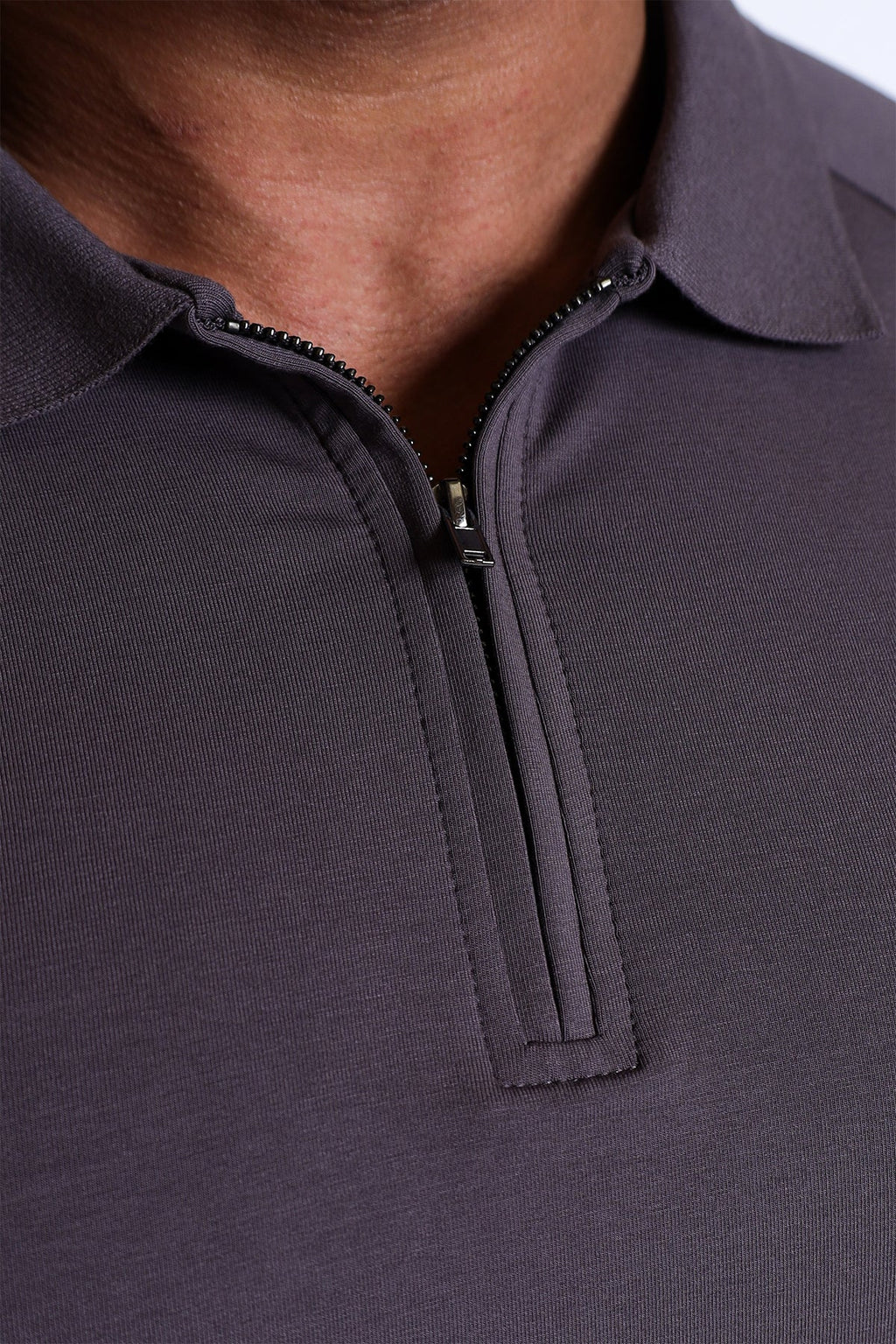 Jed North Premium Muscle-Fit Polo-T-Shirt mit Reißverschluss – Dunkelgrau