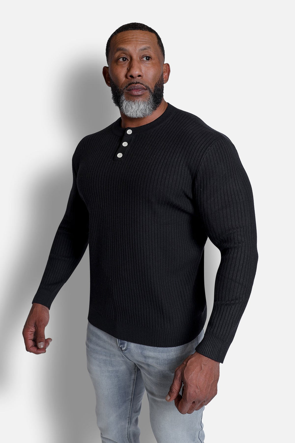 Jed North Men's Classic Henley Sweater  - Black