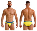Vibrant yellow jor 2244 astra briefs with navy blue waistband and trim in a comfortable brief design