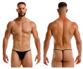 Black jor 2258 axel g-string thong with small red and white logo on the left hipband showing the back side