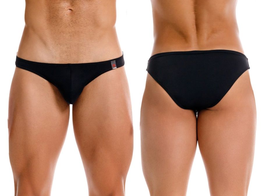 Black jor 2273 travel swim bikini briefs with sleek form-fitting design and small red logo on waistband front side