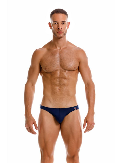Navy blue jor 2273 travel swim bikini briefs with a small logo on the waistband front view