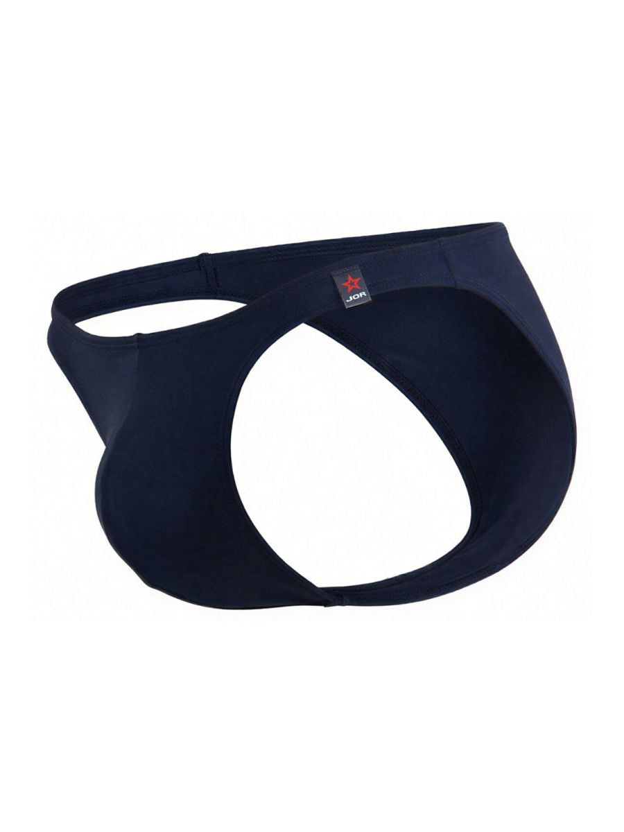 Dark navy blue jon underwear with sleek form-fitting design and red star logo on waistband in jor 2273 travel swim bikini blue