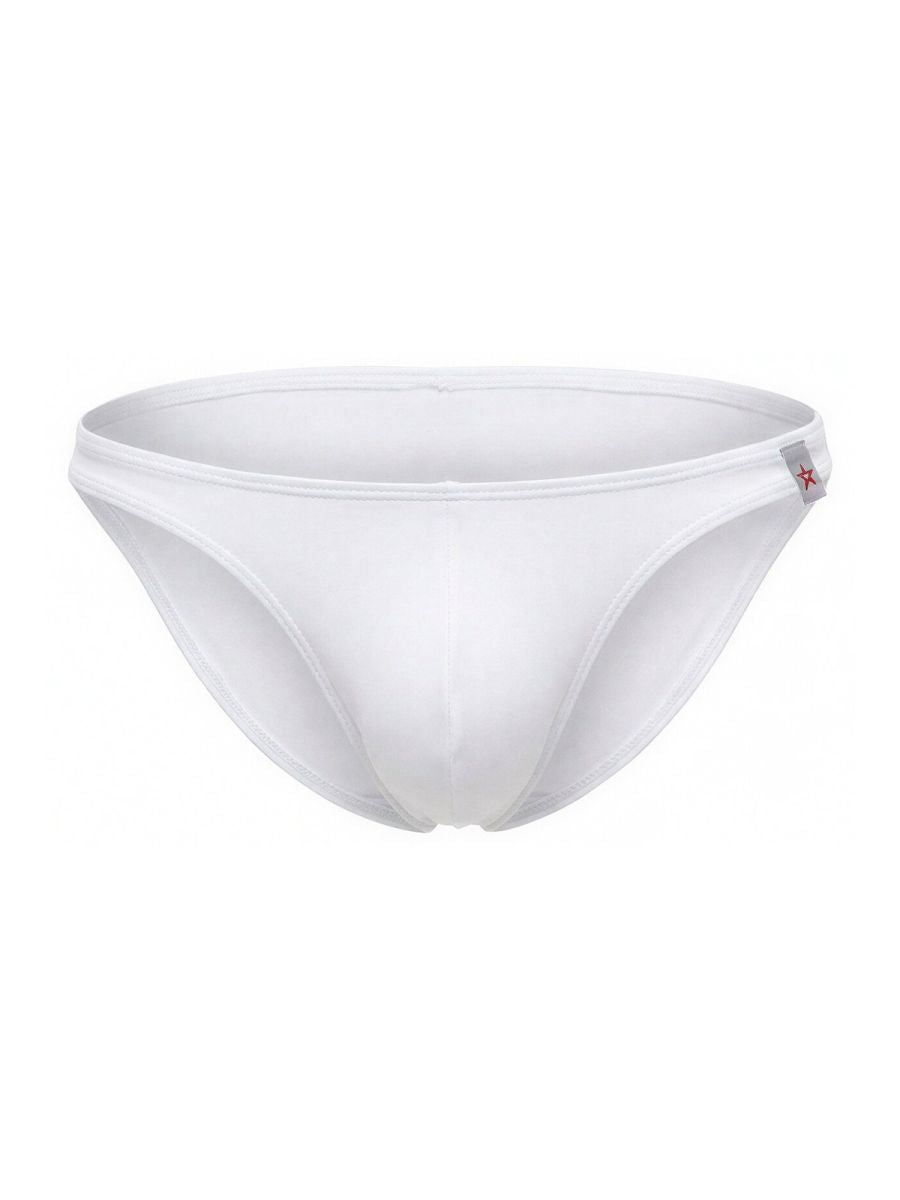 White seamless briefs with minimalist design and a small red star logo side detail from JOR 2273 travel swim bikini