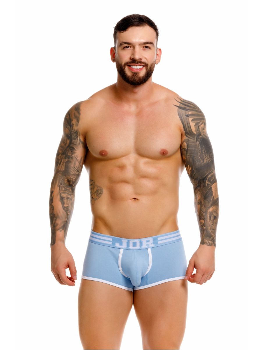 Light blue jor 2320 college trunks briefs with white trim and central seam for comfortable everyday wear